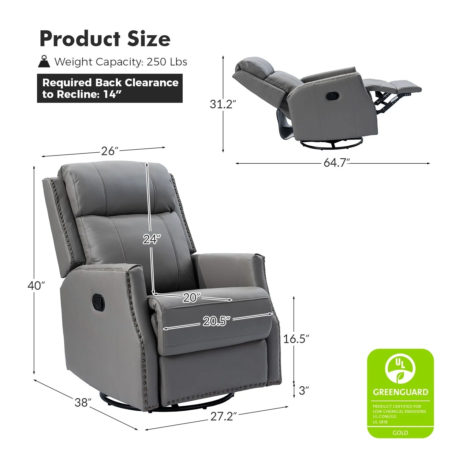 Demeter modern Genuine Leather Swivel Nursery Chair with Nailhead Trims Set of 2 by HULALA HOME