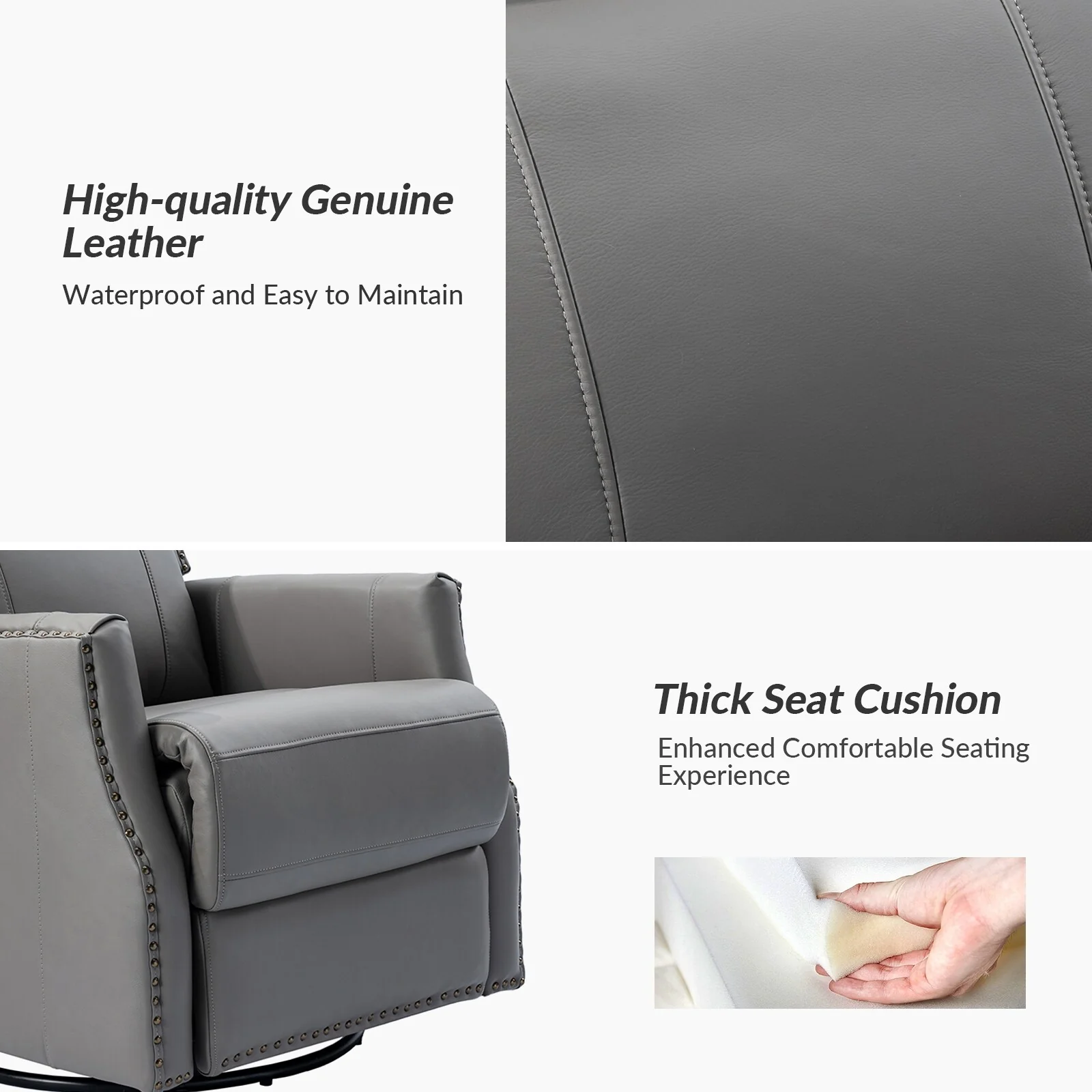 Demeter modern Genuine Leather Swivel Nursery Chair with Nailhead Trims Set of 2 by HULALA HOME