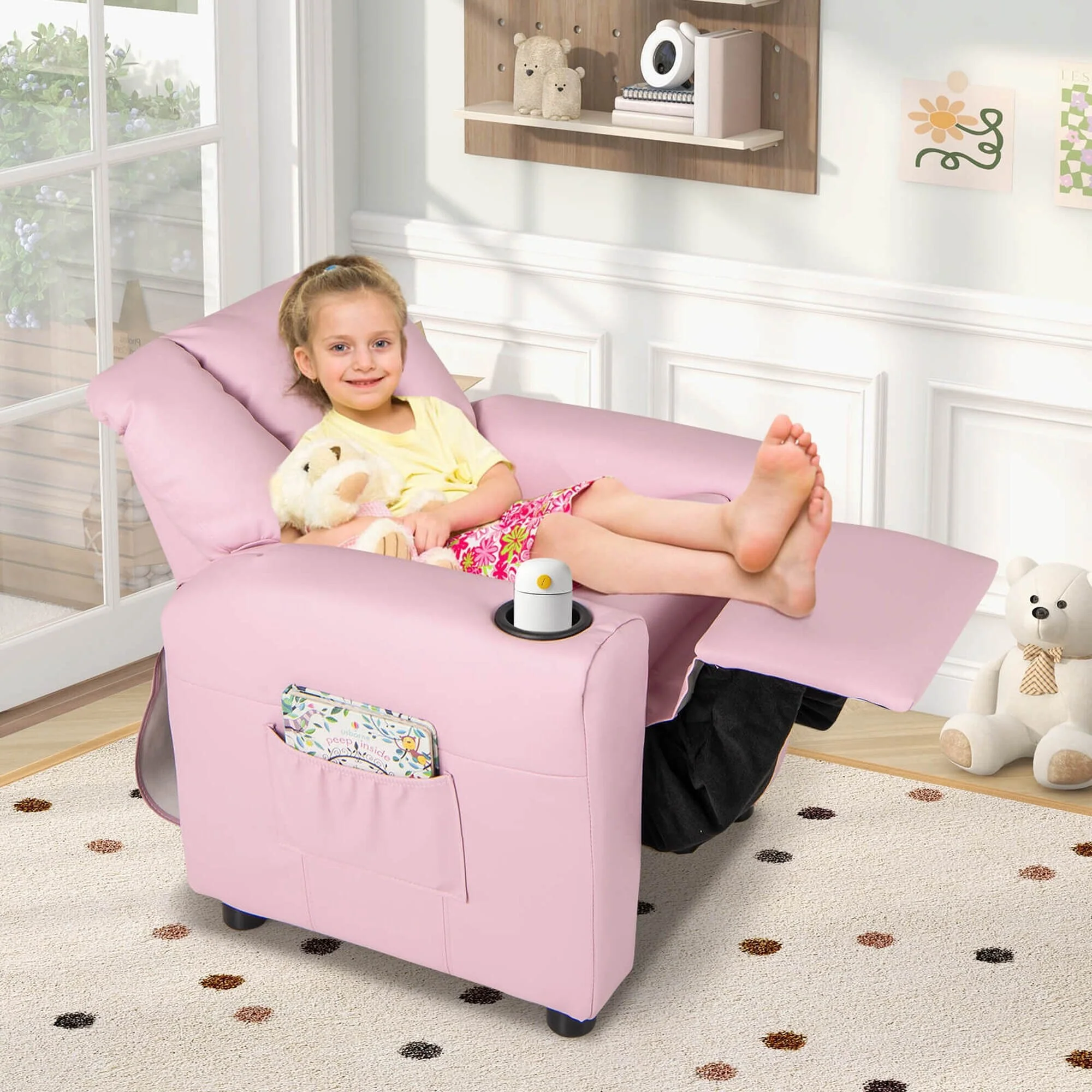 Costway Kids Recliner Chair with Cup Holder  Side Pocket Adjustable