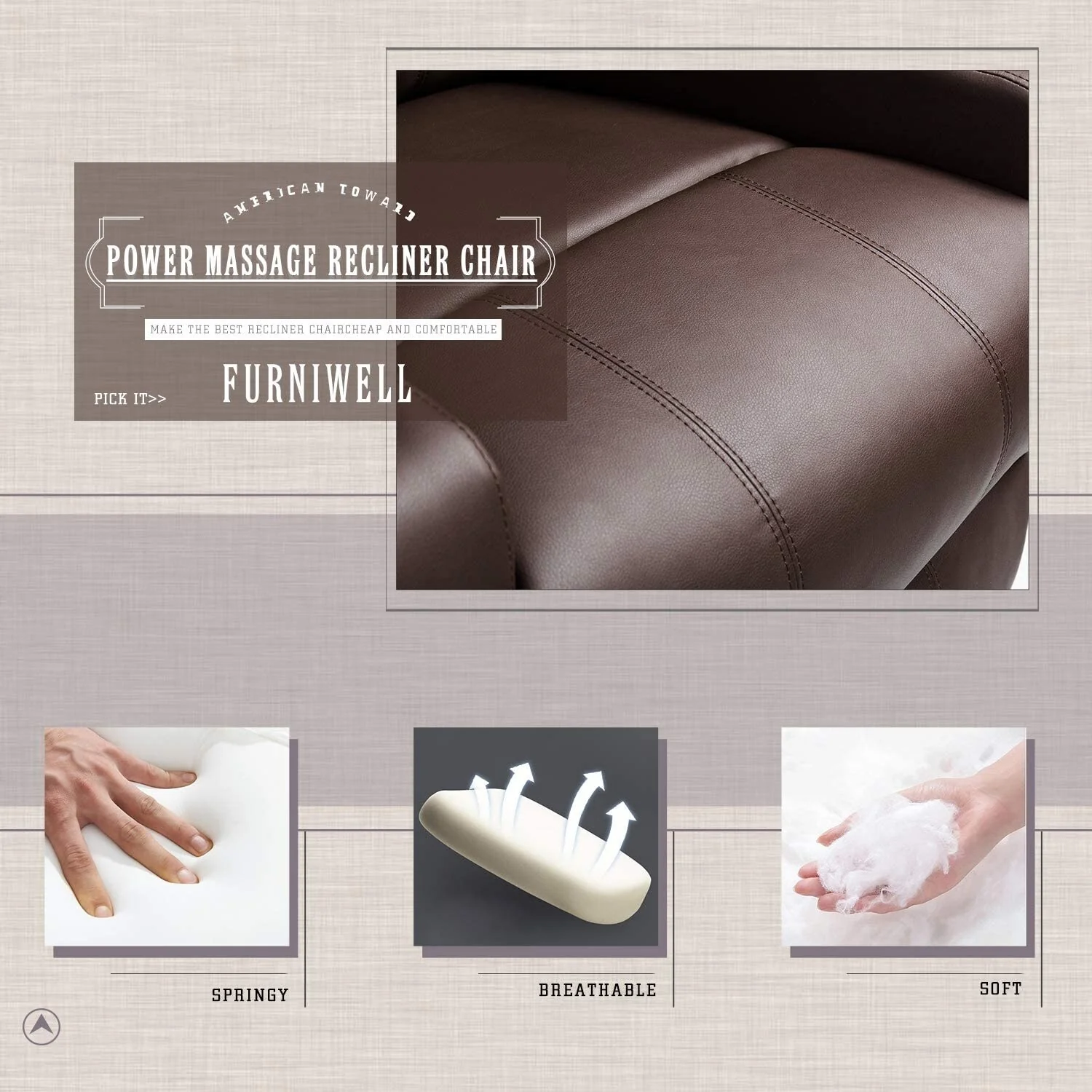 Furniwell Rotary Massage Heated Function Recliner PU Leather Whirl