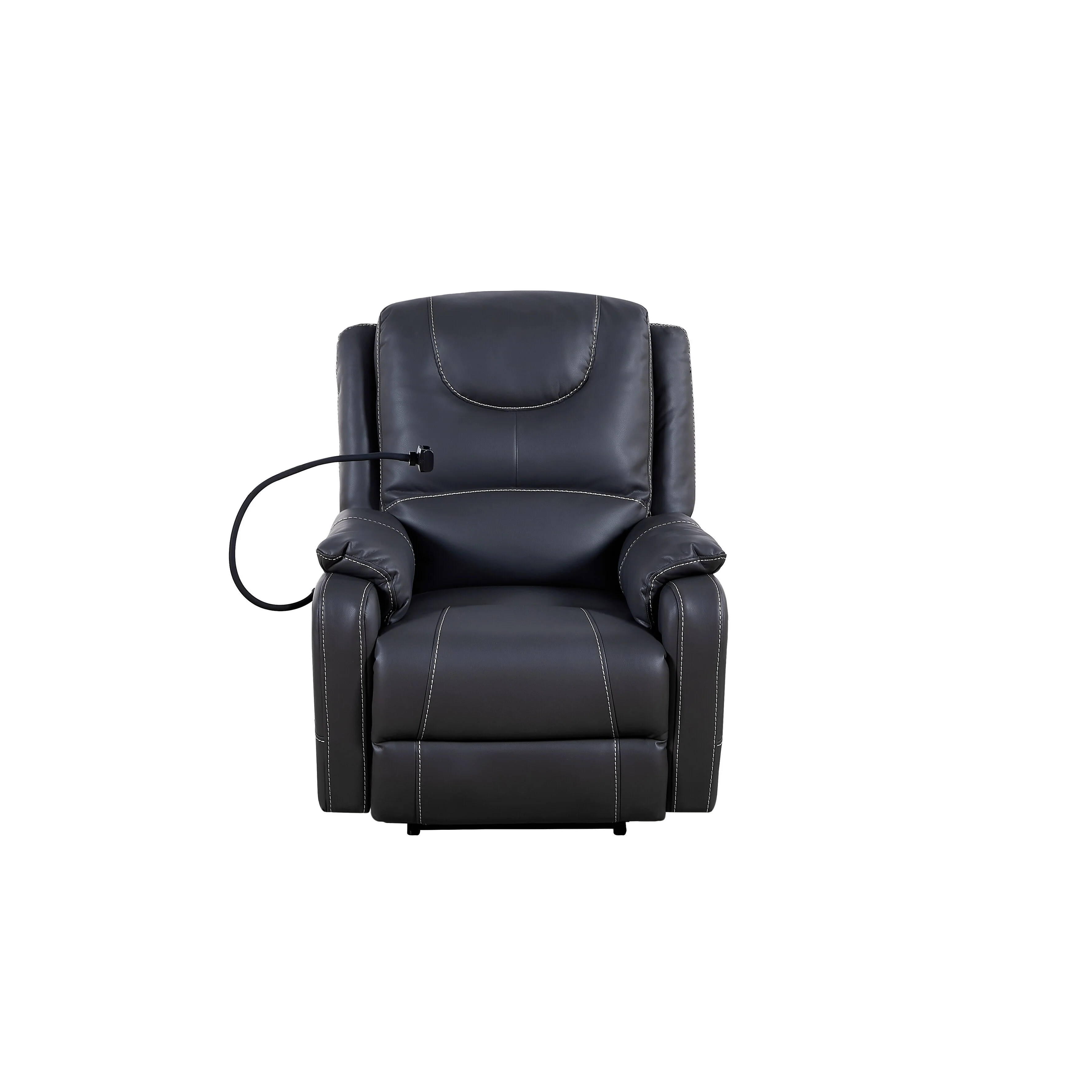 Black Power Recliner with Massage, Heat, USB, Phone Holder, and Side Pockets
