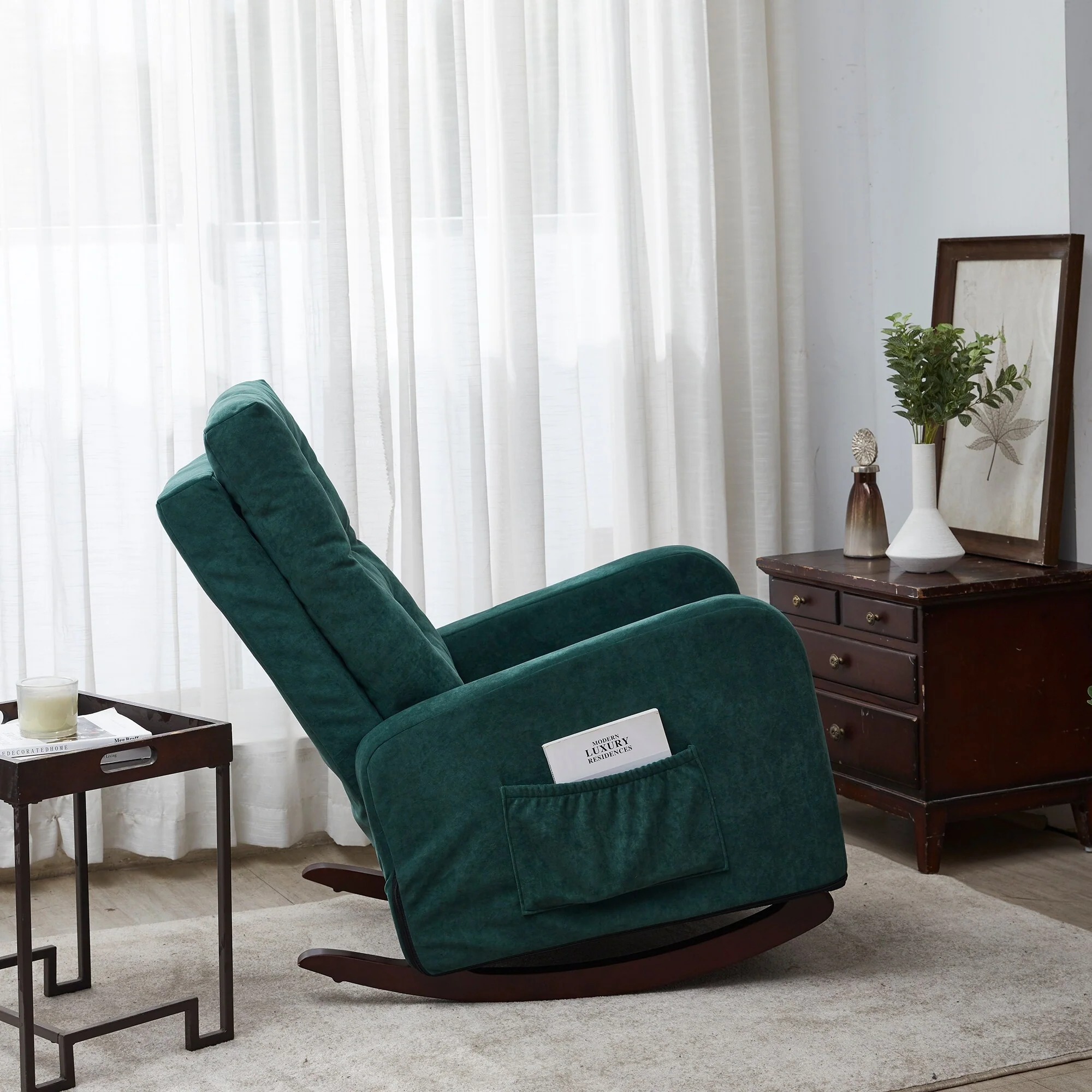 Upholstered Glider Rocking Chair with High Backrest