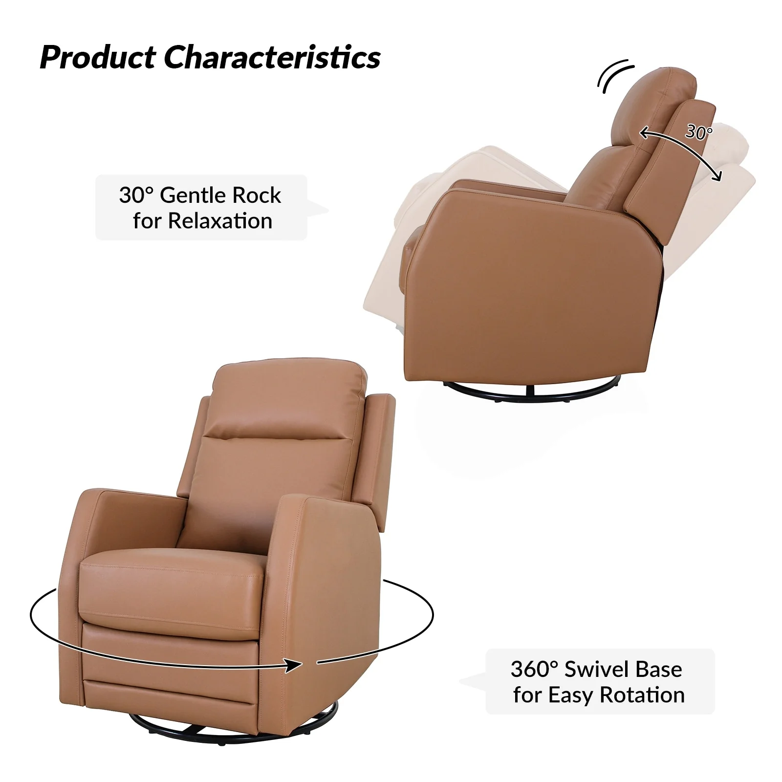 Esteban Modern Faux Leather Manual Rocking Swivel Recliner with Wingback