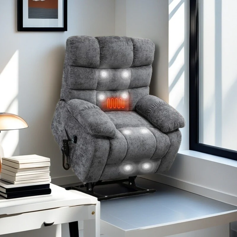 Oversized Power Lift Recliner with Dual Motors, Heat & Massage, Infinite Recline (350LBS Capacity), Remote Control