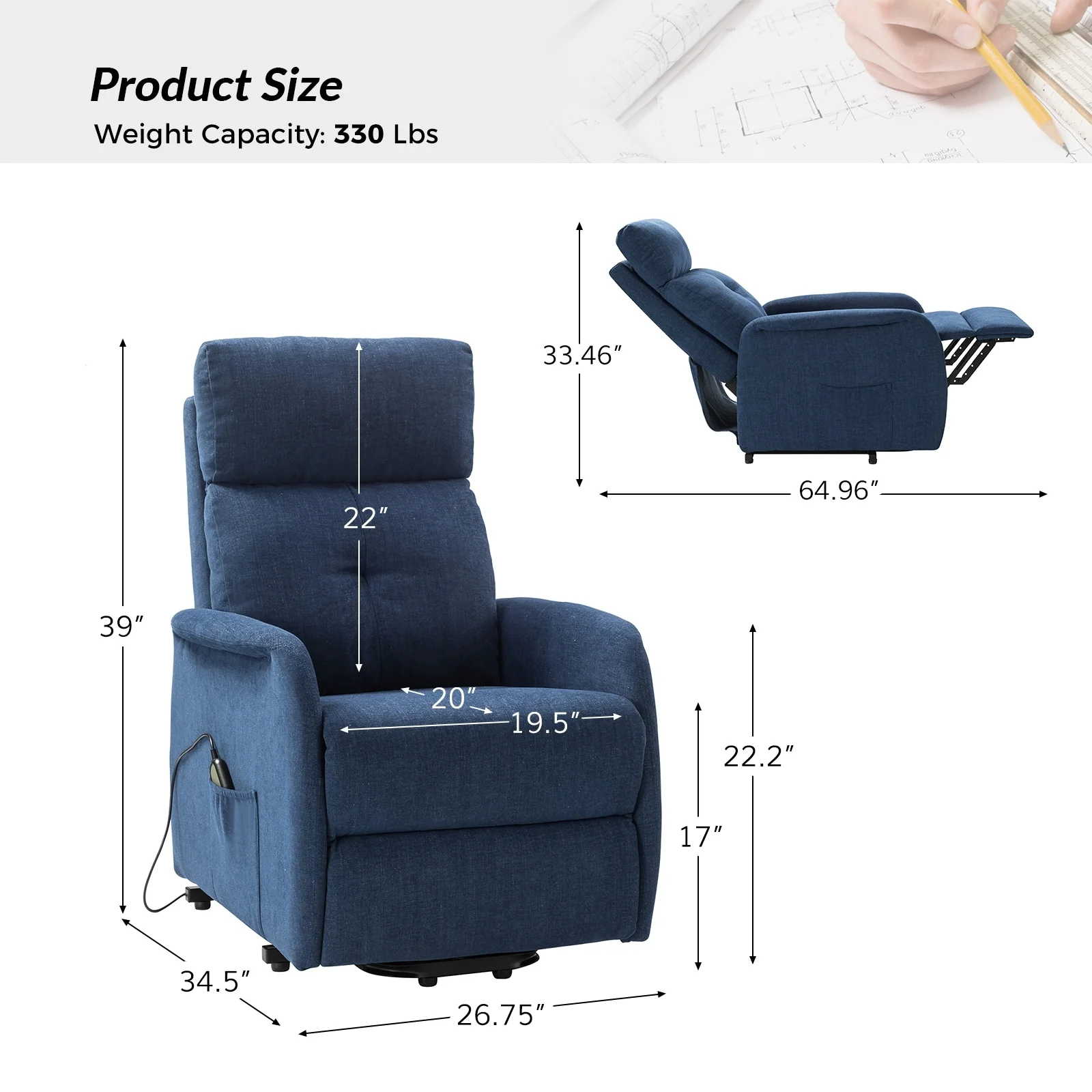 Elisa Power Remote Lift Assist Recliner with Metal Base