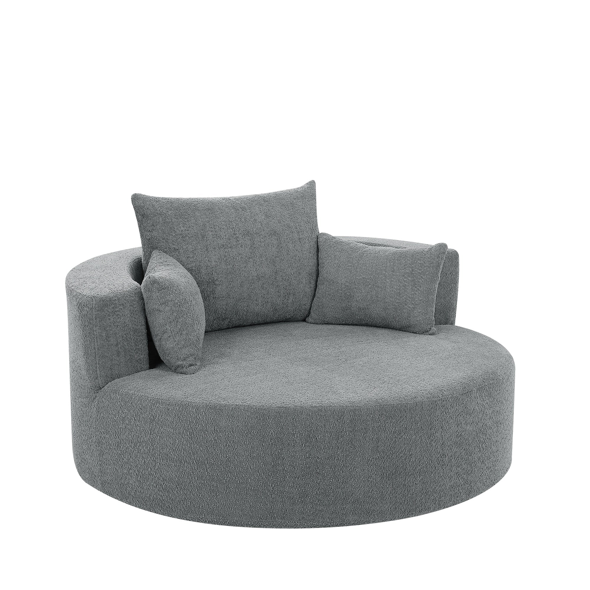 Chenille Accent Barrel Chair Lounge Chair, Round Sofa Chair Armchair with 360-Degree Swivel Base and 3 Removable Pillows