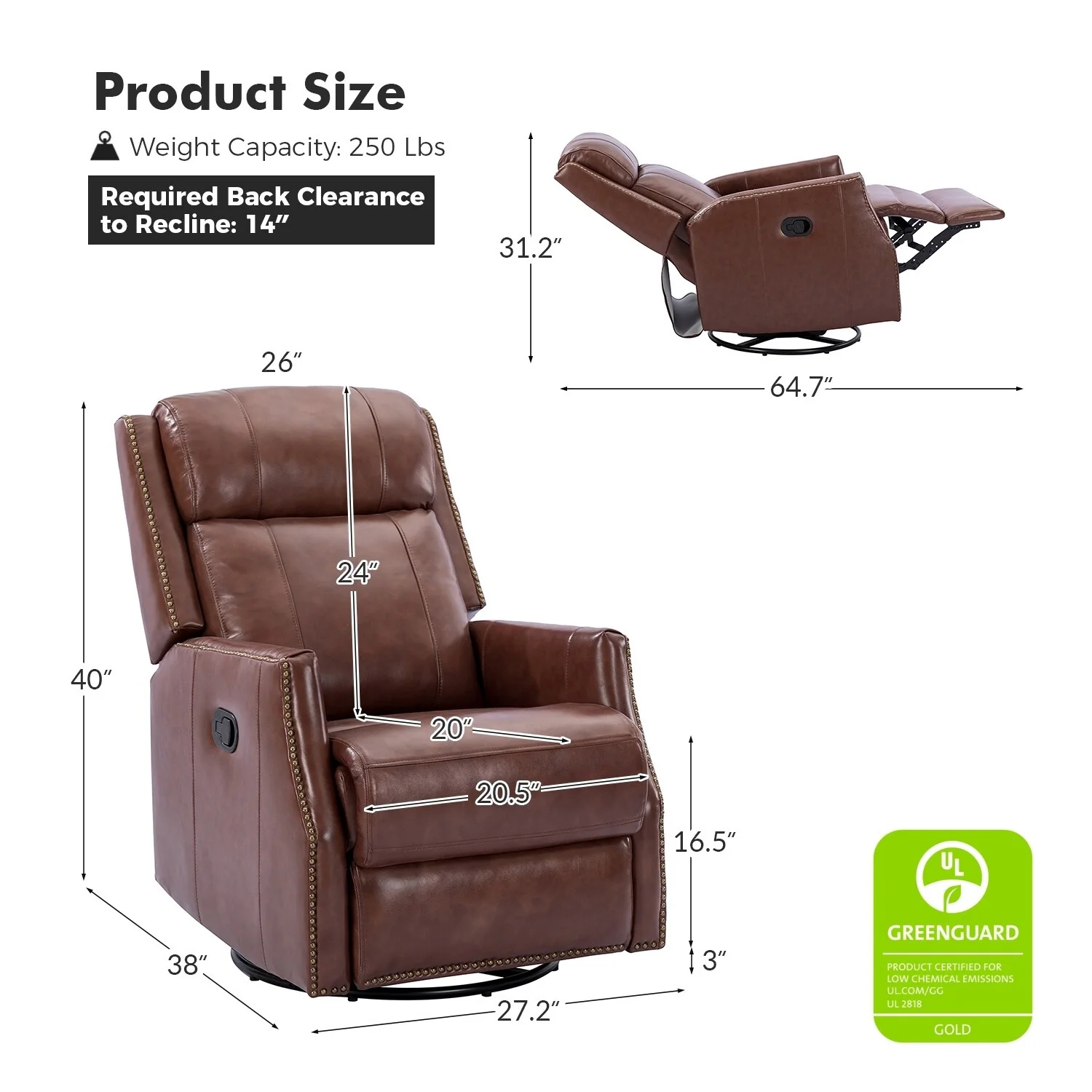 Demeter modern Genuine Leather Swivel Nursery Chair with Nailhead Trims Set of 2 by HULALA HOME