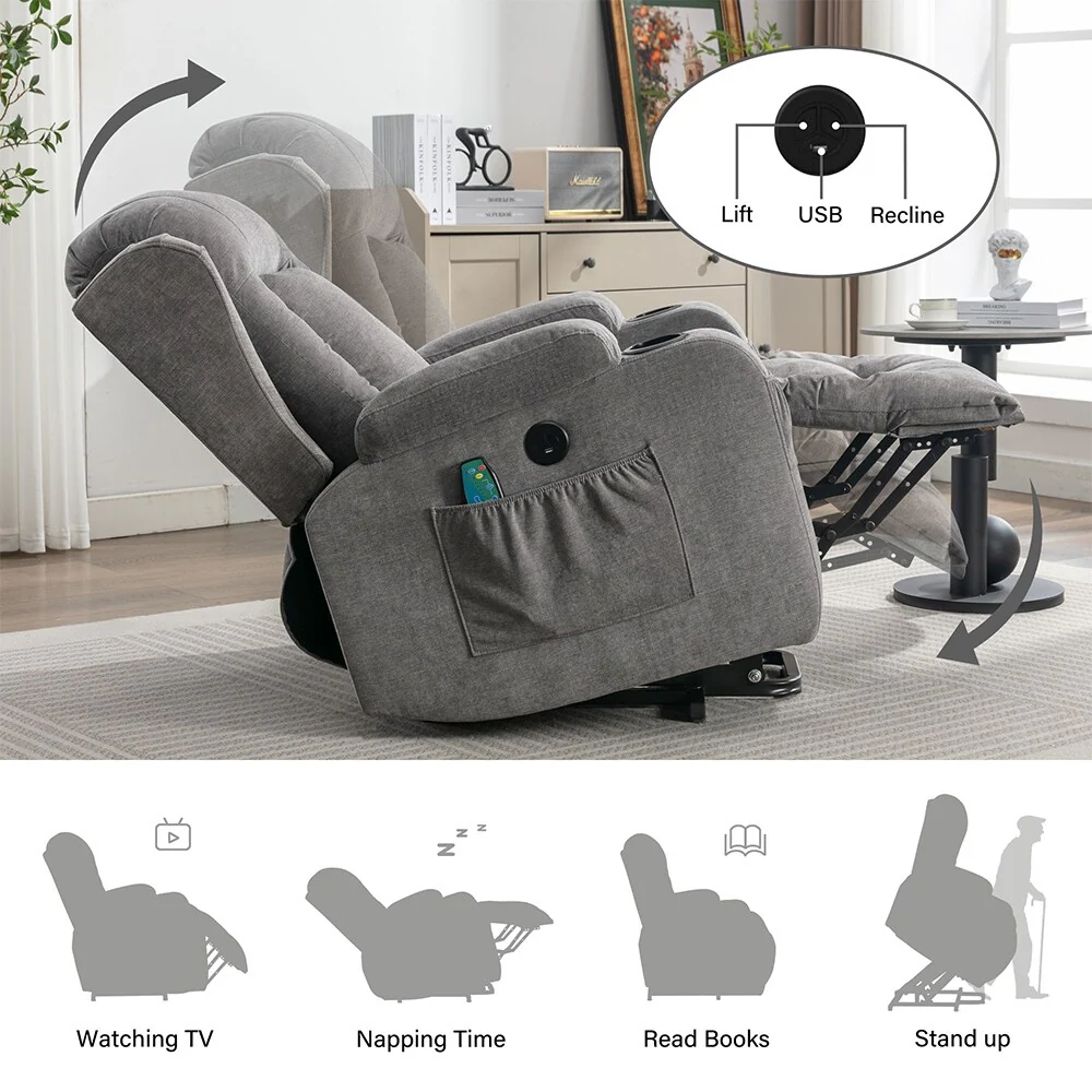 Modern Power Lift Recliner Chair w/Massage  Heat, Infinite Position