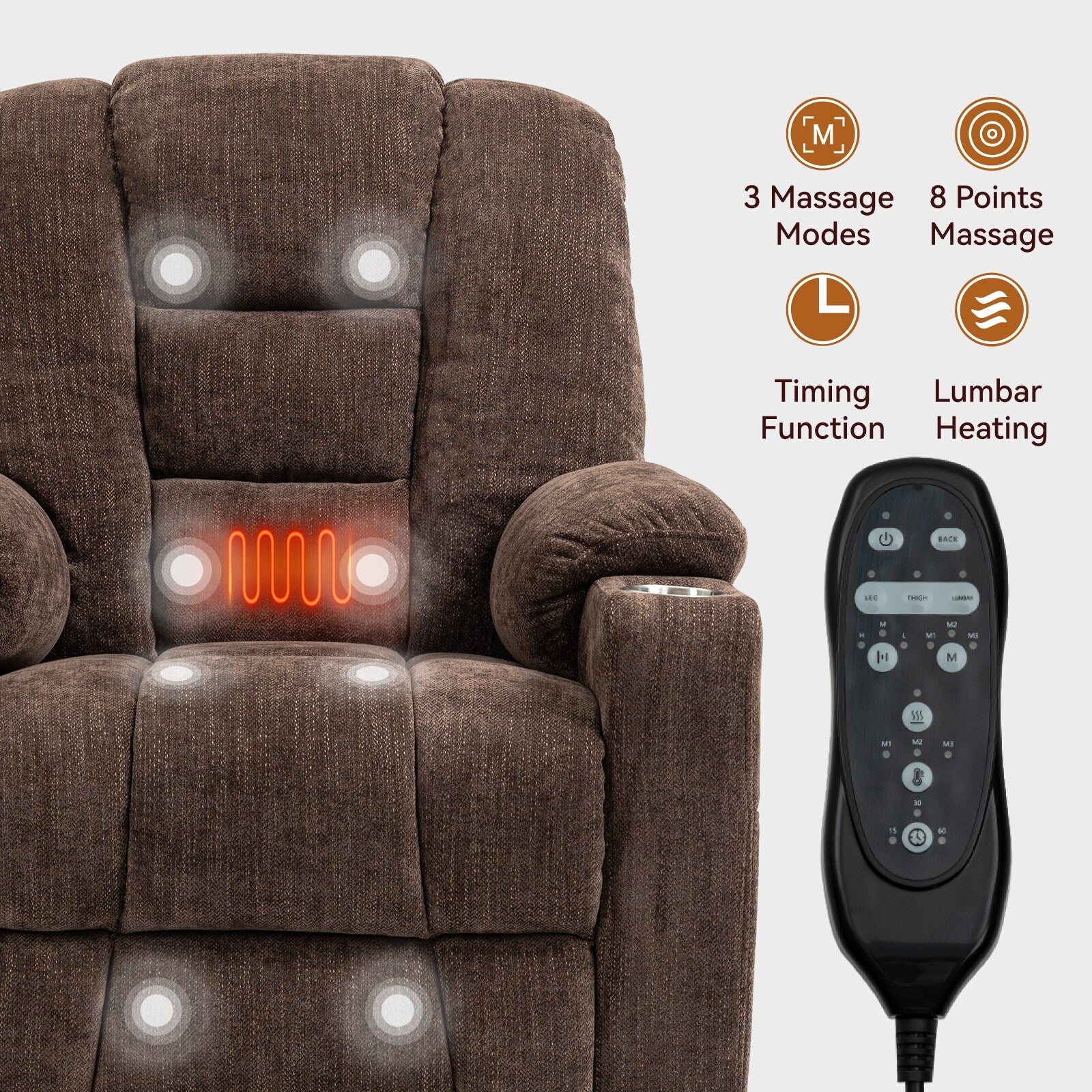 Power Lift Recliner Chair with Dual USB, Cup Holders & Chenille Fabric