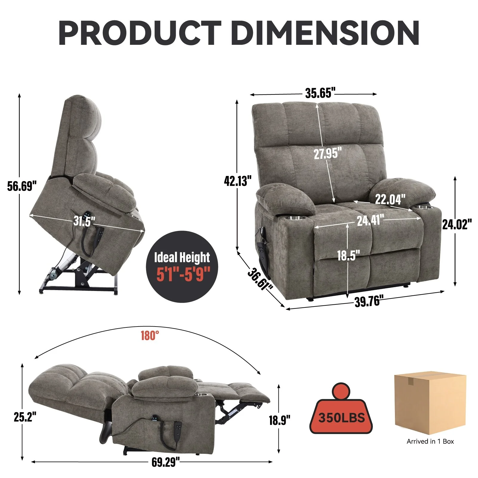 Recliner Chair, Heavy Duty Motion Mechanism with 8-Point Vibration Massage and Lumbar Heating, Dual Cup Holders