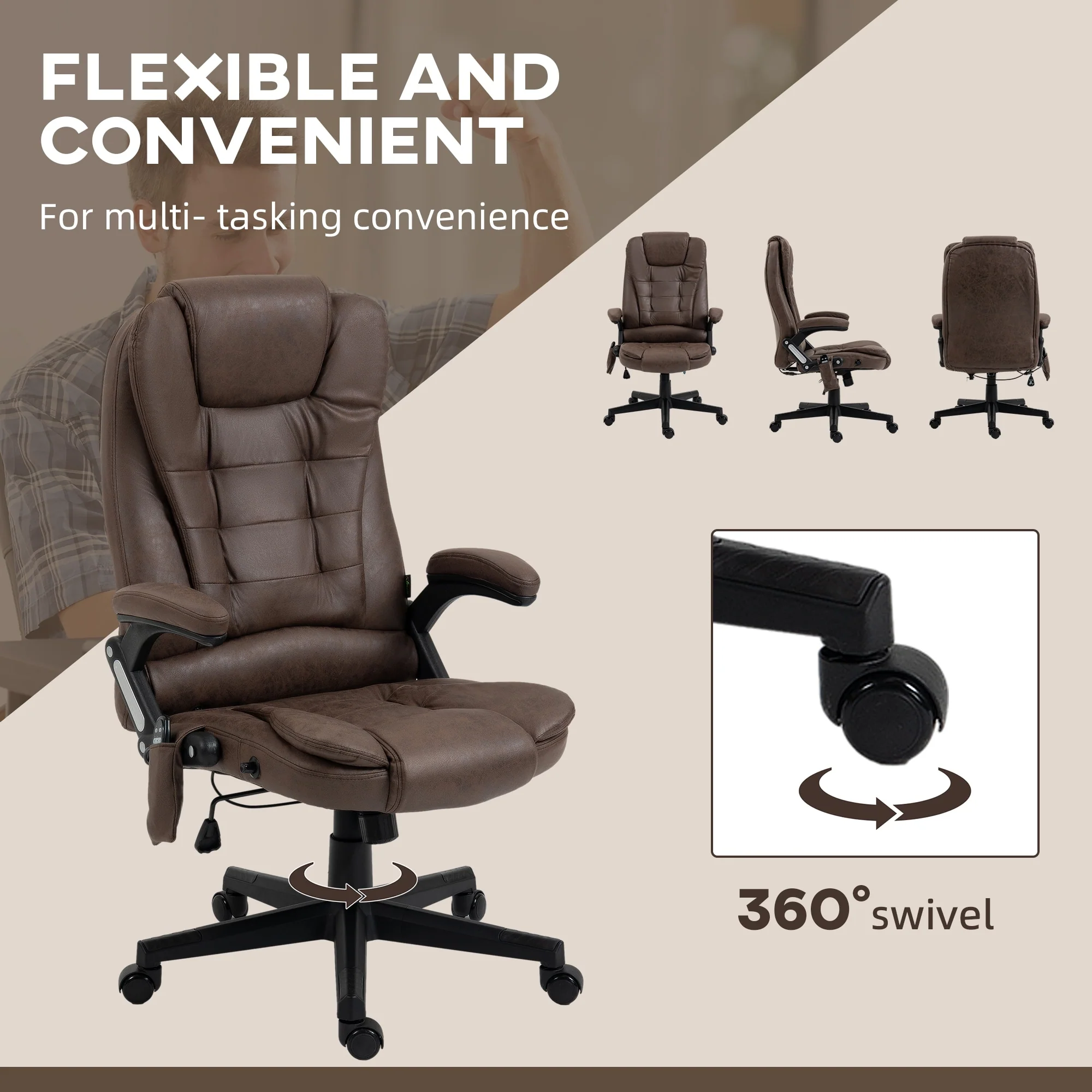 Heated Microfiber Executive Office Chair with 6-Point Massage, Reclining Backrest, Adjustable Height & Remote Control