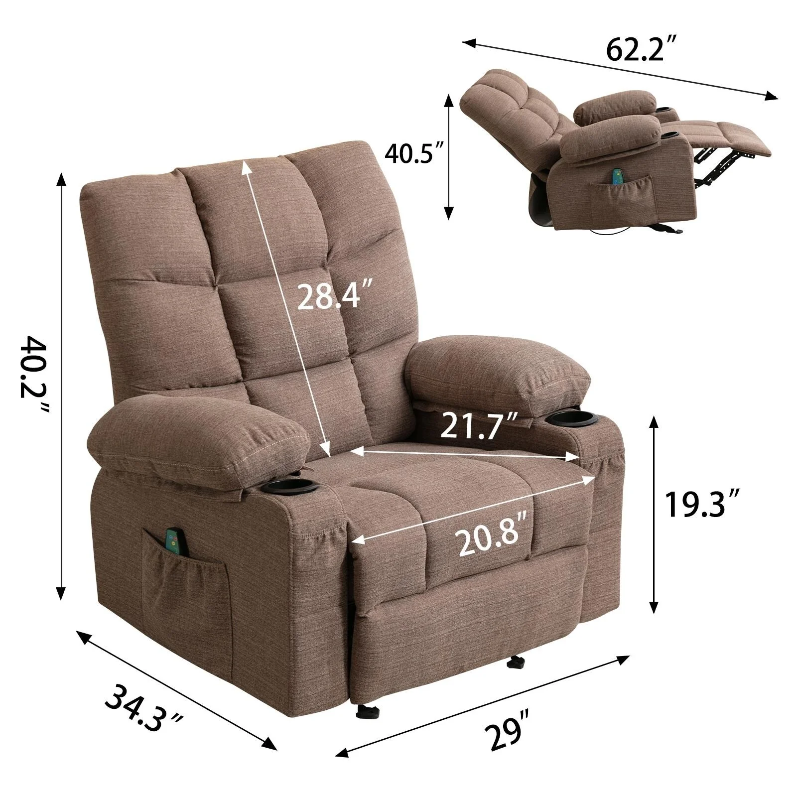 Recliner Chair Massage Heating with USB