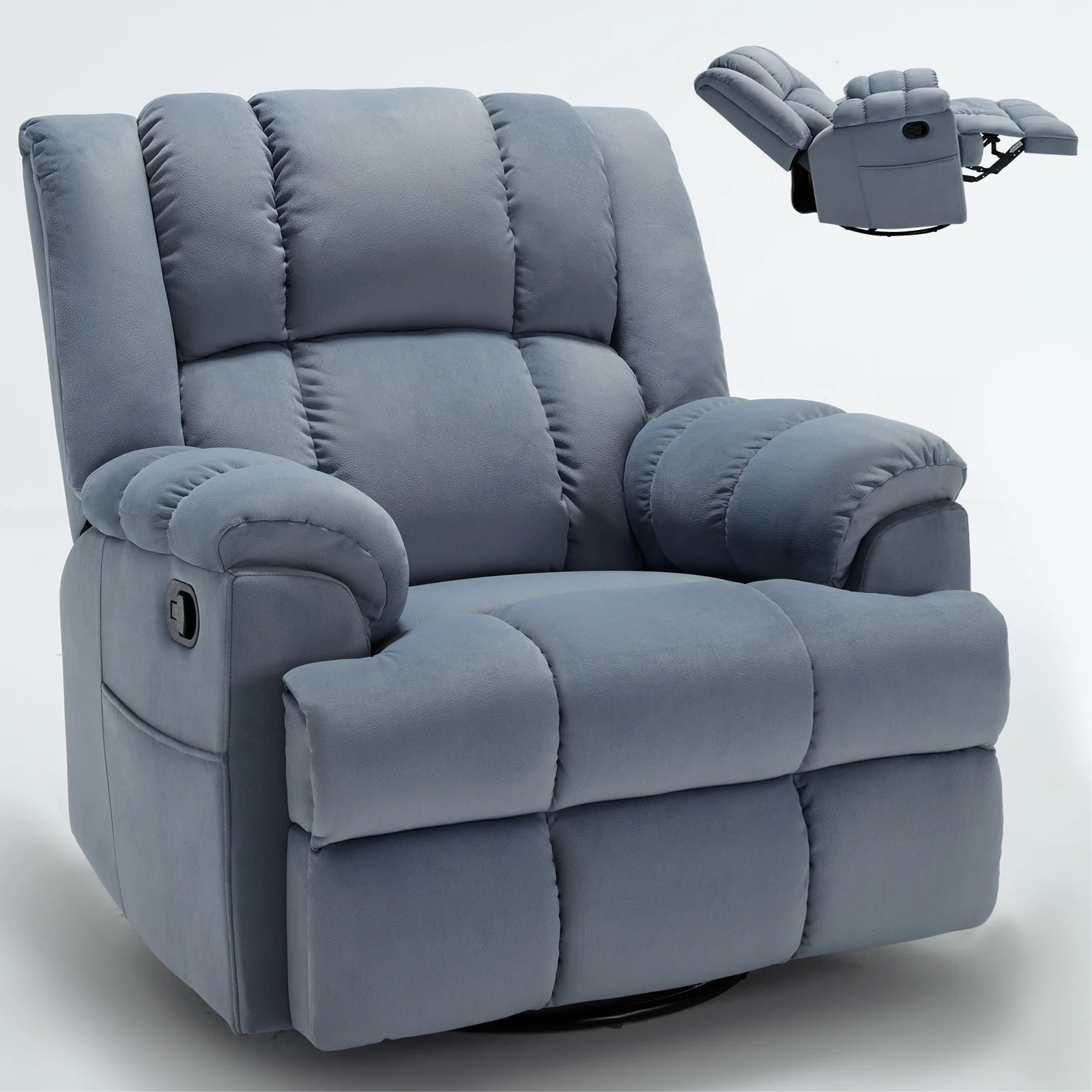 Extra-Large Manual Recliner Chair with 360�� Swivel Base and Rocking Motion, Tool-Free Assembly