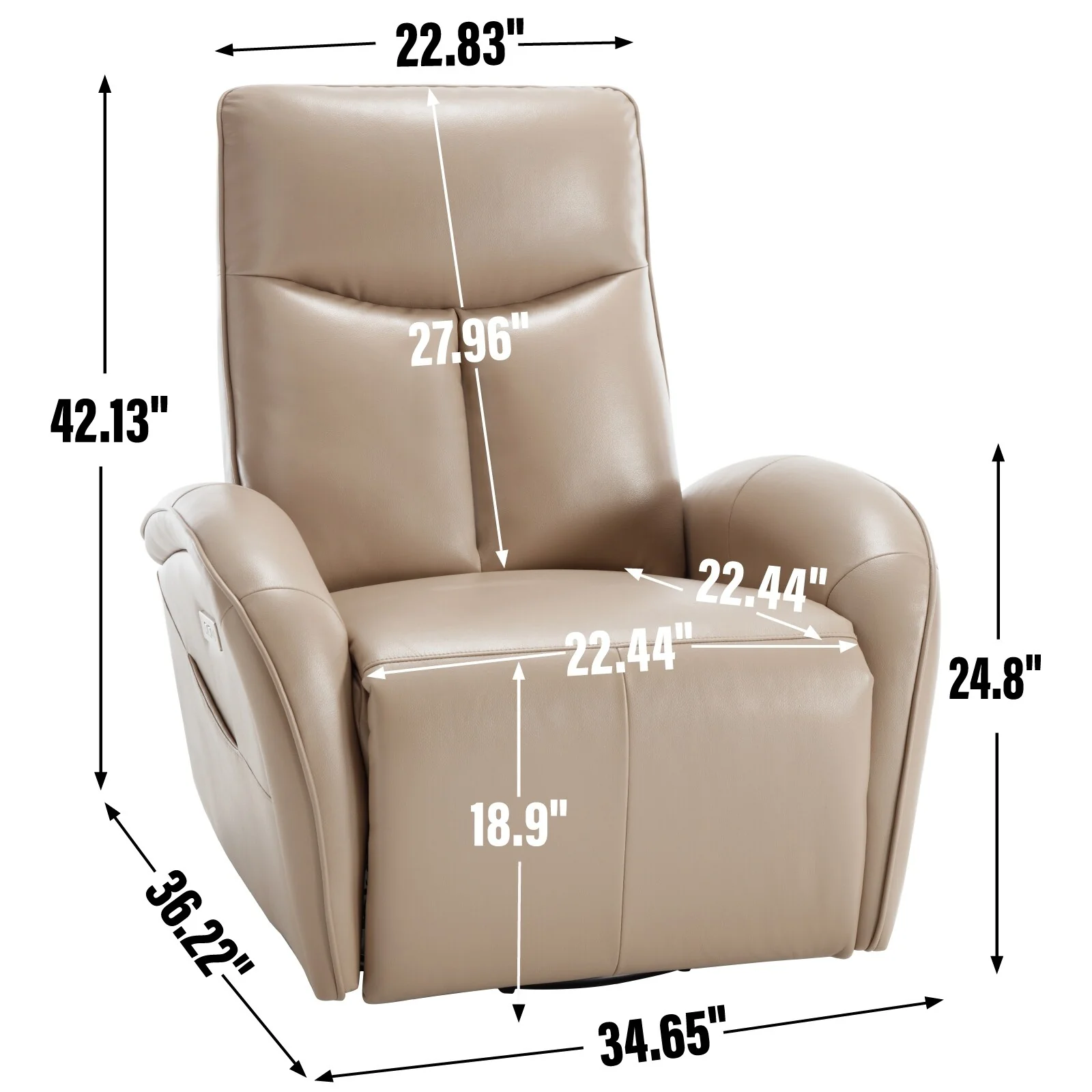 Armless Power Glider Swivel Recliner Chair with USB & High Back