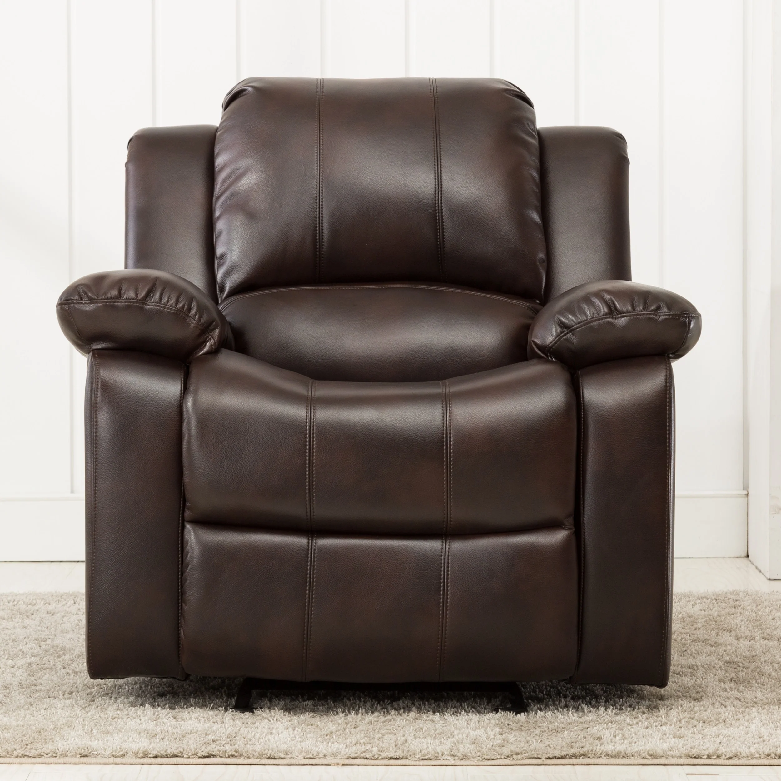Leather Gel Glider Recliner with Sturdy Wood Frame  Heavy Duty Steel Mechanism