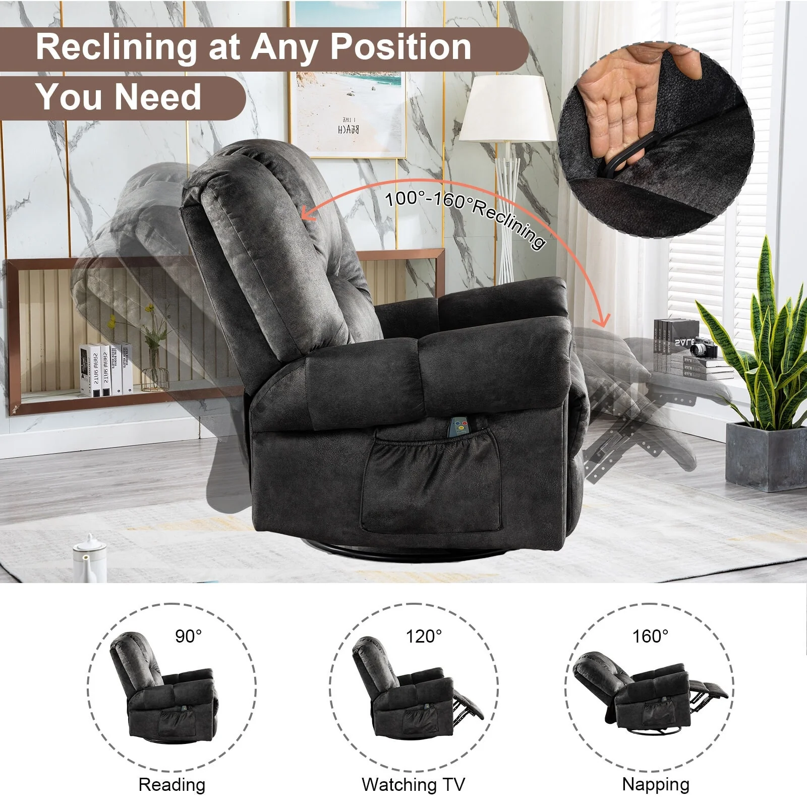 Swivel Rocker Recliners Rocking Swivel Recliner Chair With Massage And Heat With Side Pockets