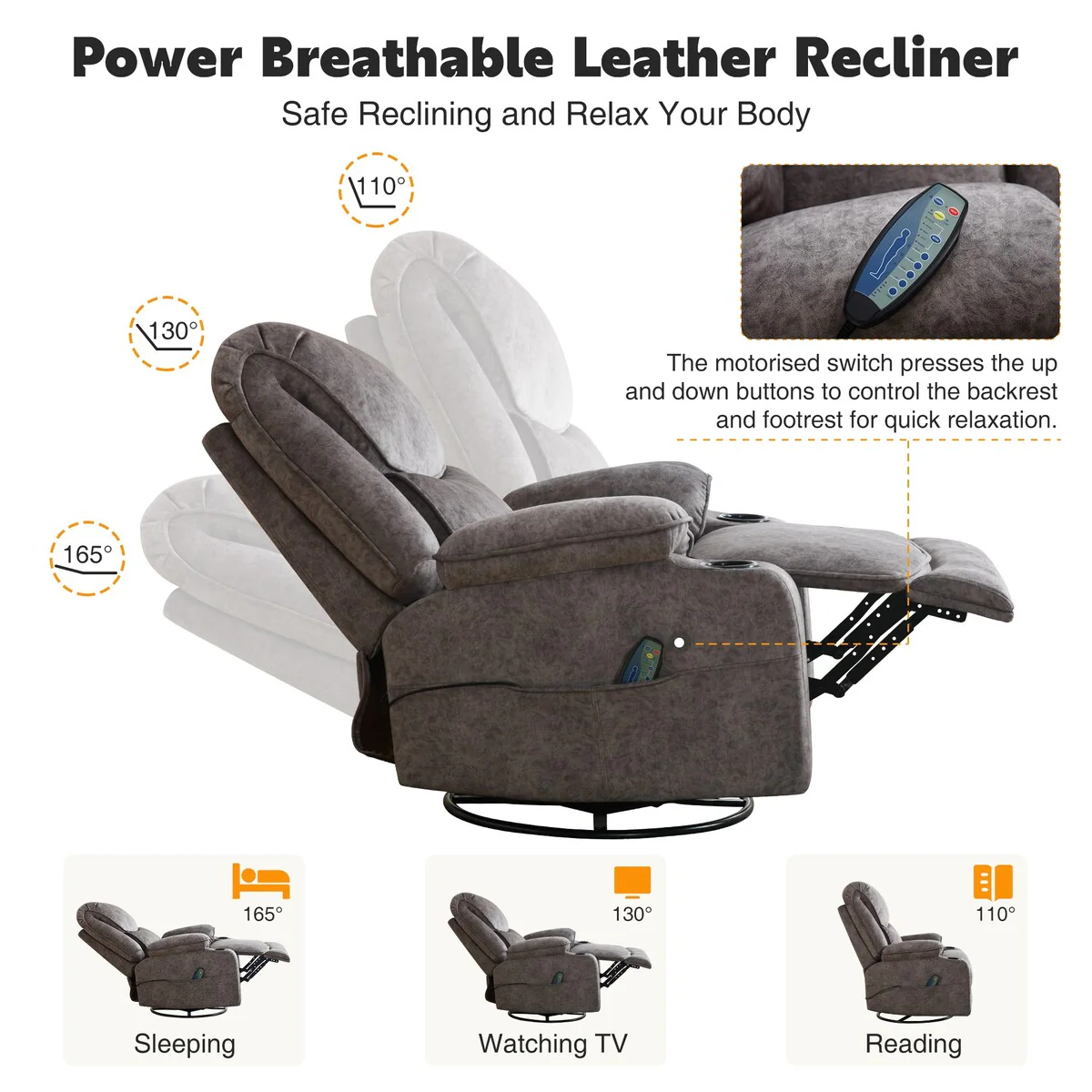HOMYKA Swivel Manual Rocking Recliner Chair with Massage and Heat