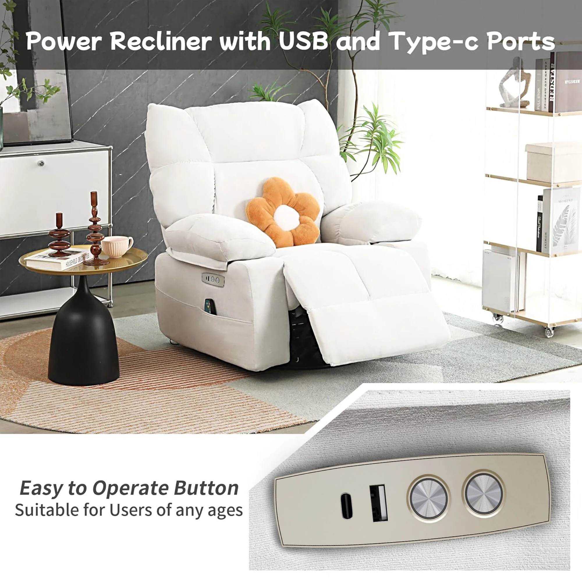 XINMICS Swivel Recliner Chair, Glider Rocking Power Recliner with Massage and Heated