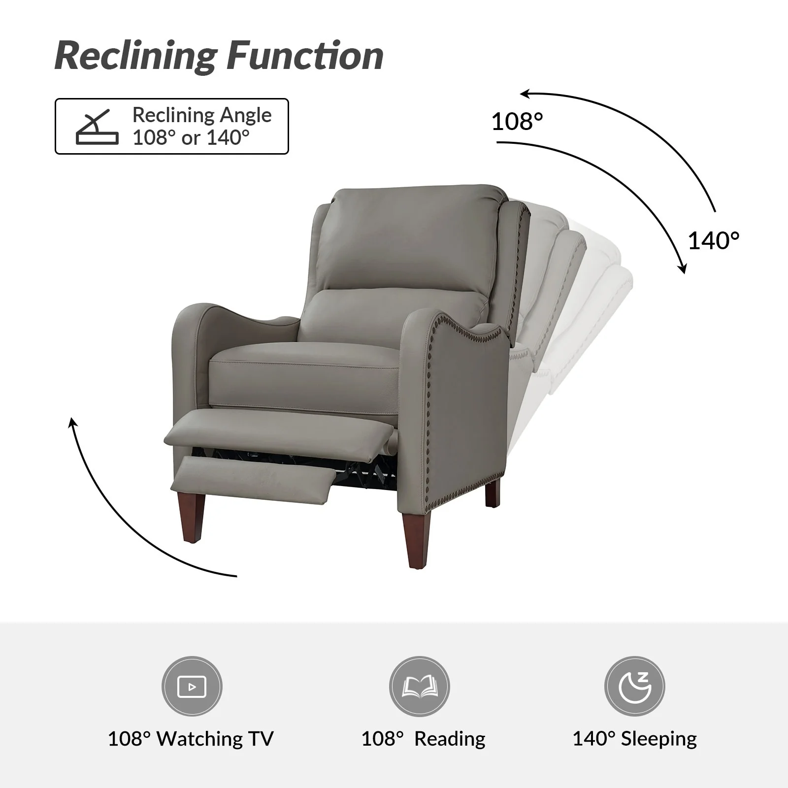 Brigida Modern Genuine Leather Nailhead Trim Recliner with Adjustable Footrest Set of 2 by HULALA HOME