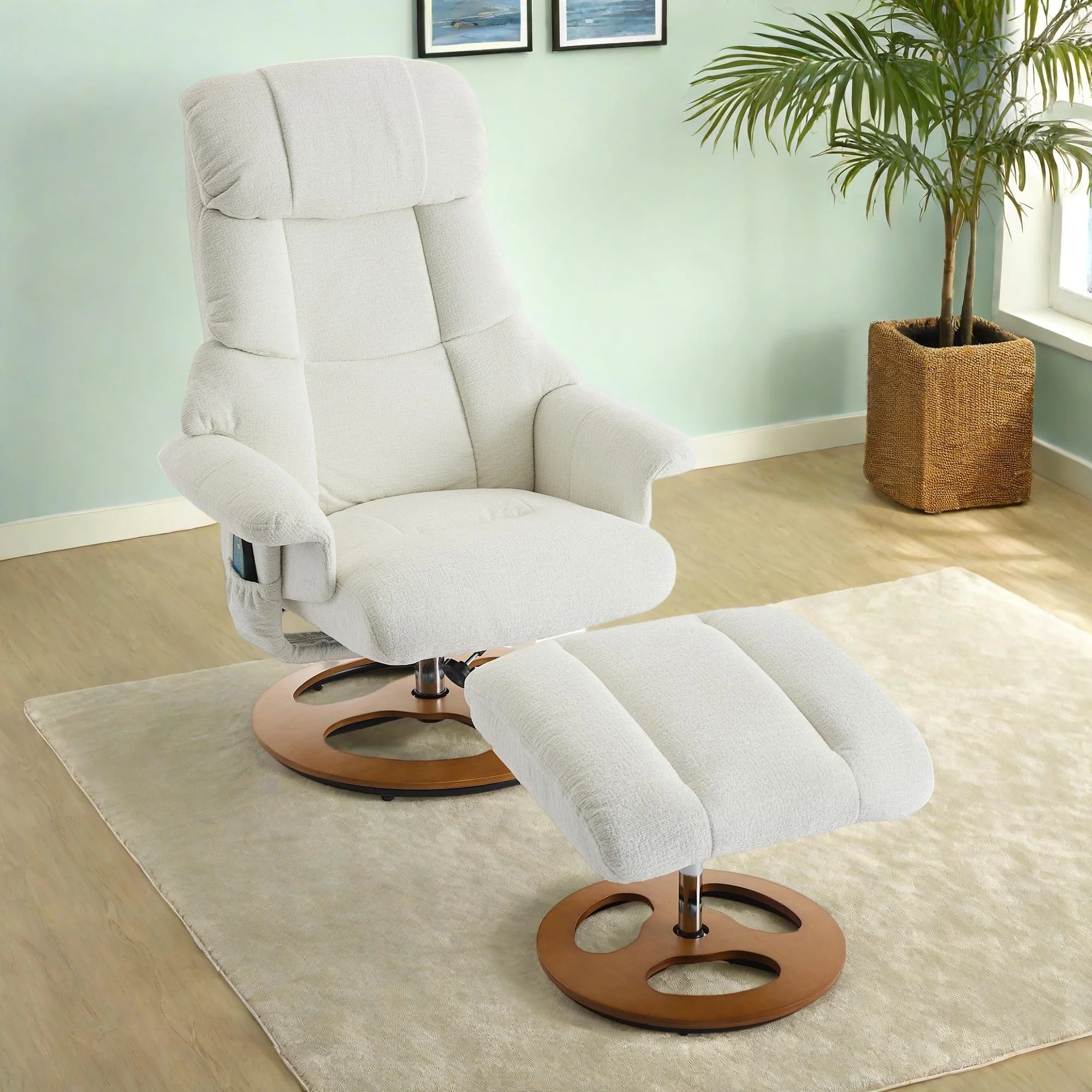 Chenille 360�� Swivel Massage Recliner Chair with Ottoman, Massage and Heated Seat
