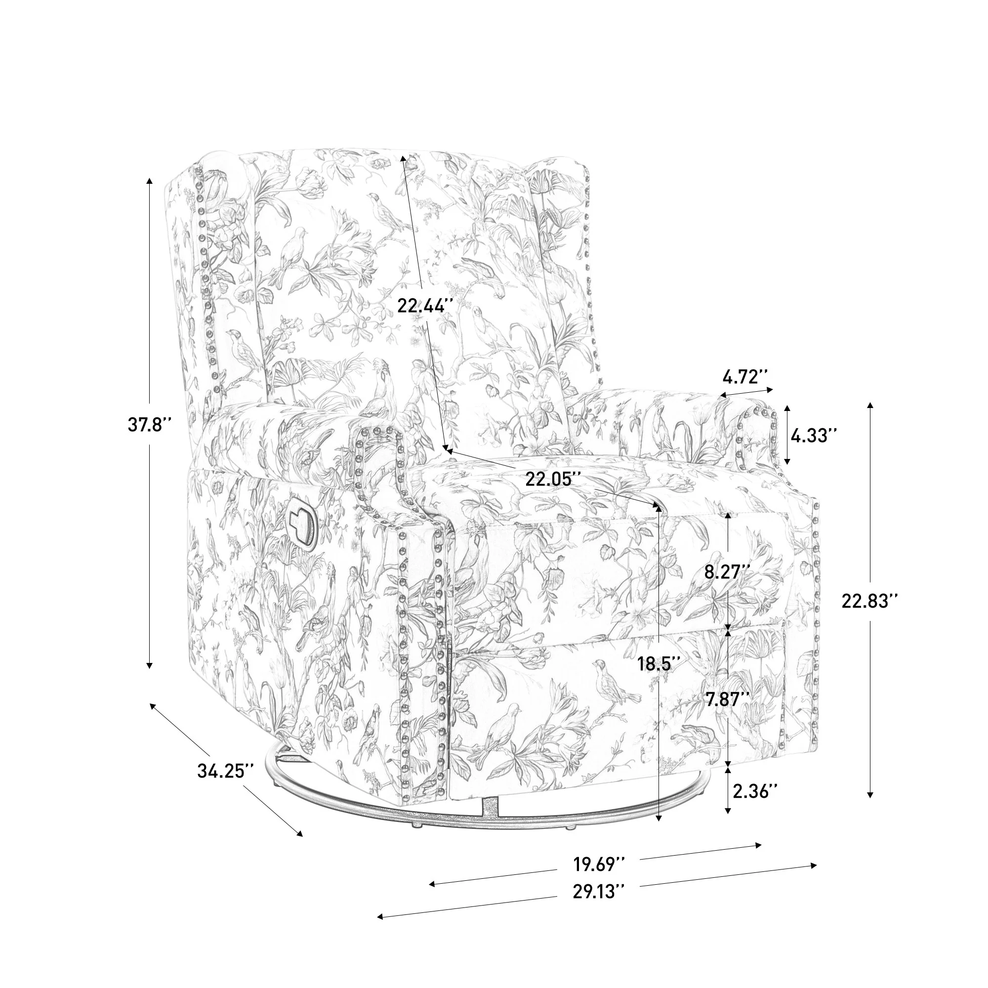 Linen Manual Swivel Base Recliner Chair with Footrest