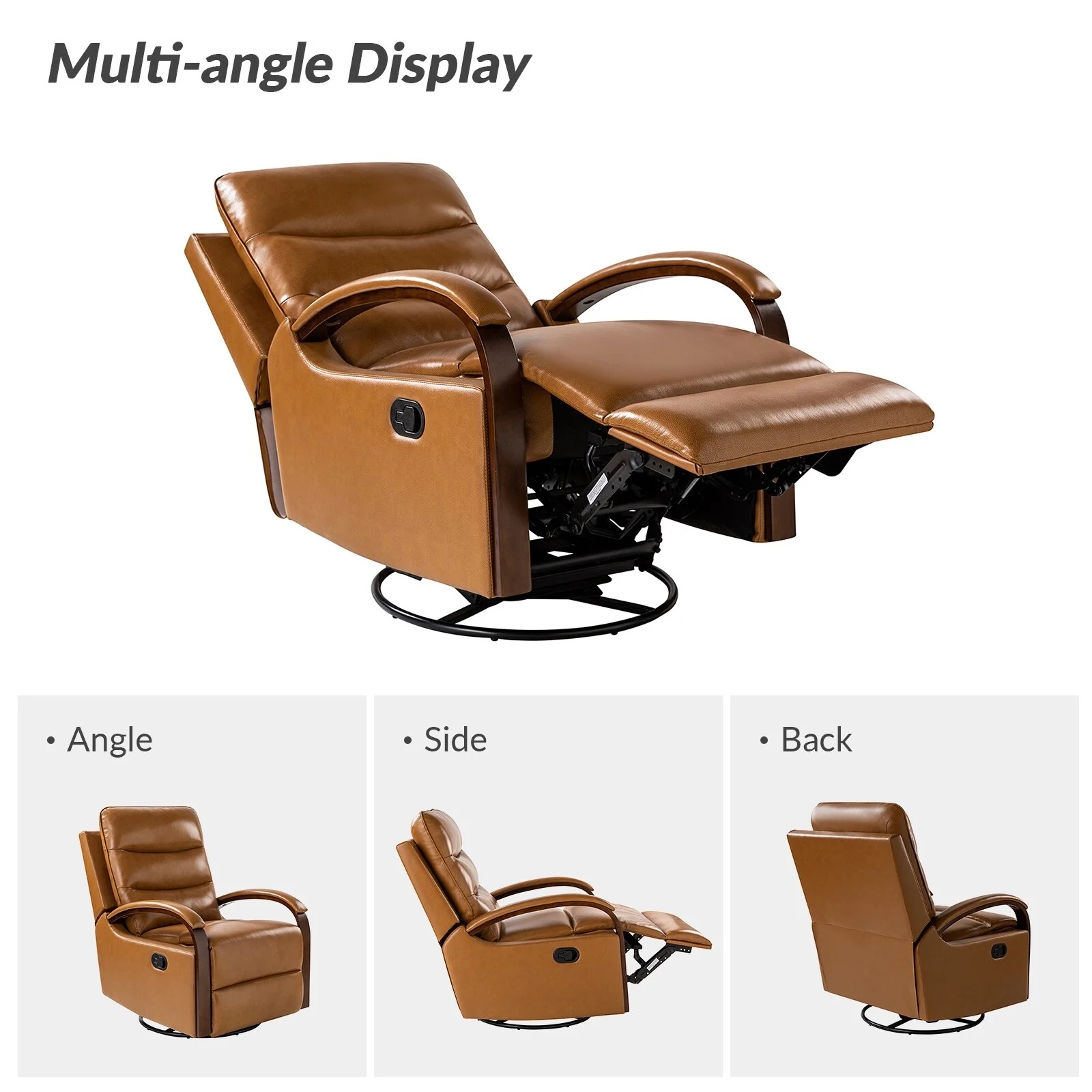 Leopold Genuine Leather Swivel Rocking Manual Recliner Chair with Wooden Arm Accents Set of 2 by HULALA HOME