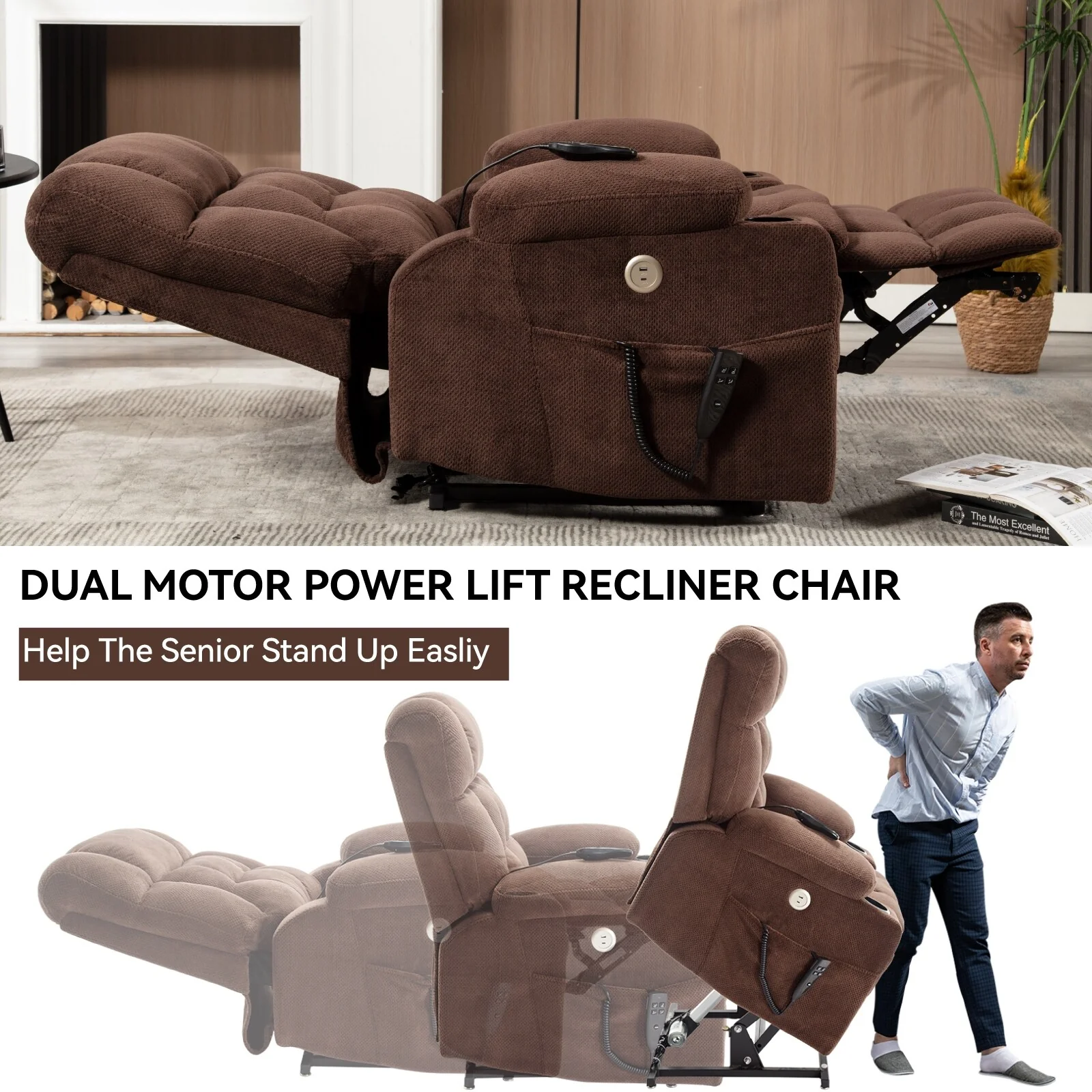 Chenille Power Lift Recliner Chair