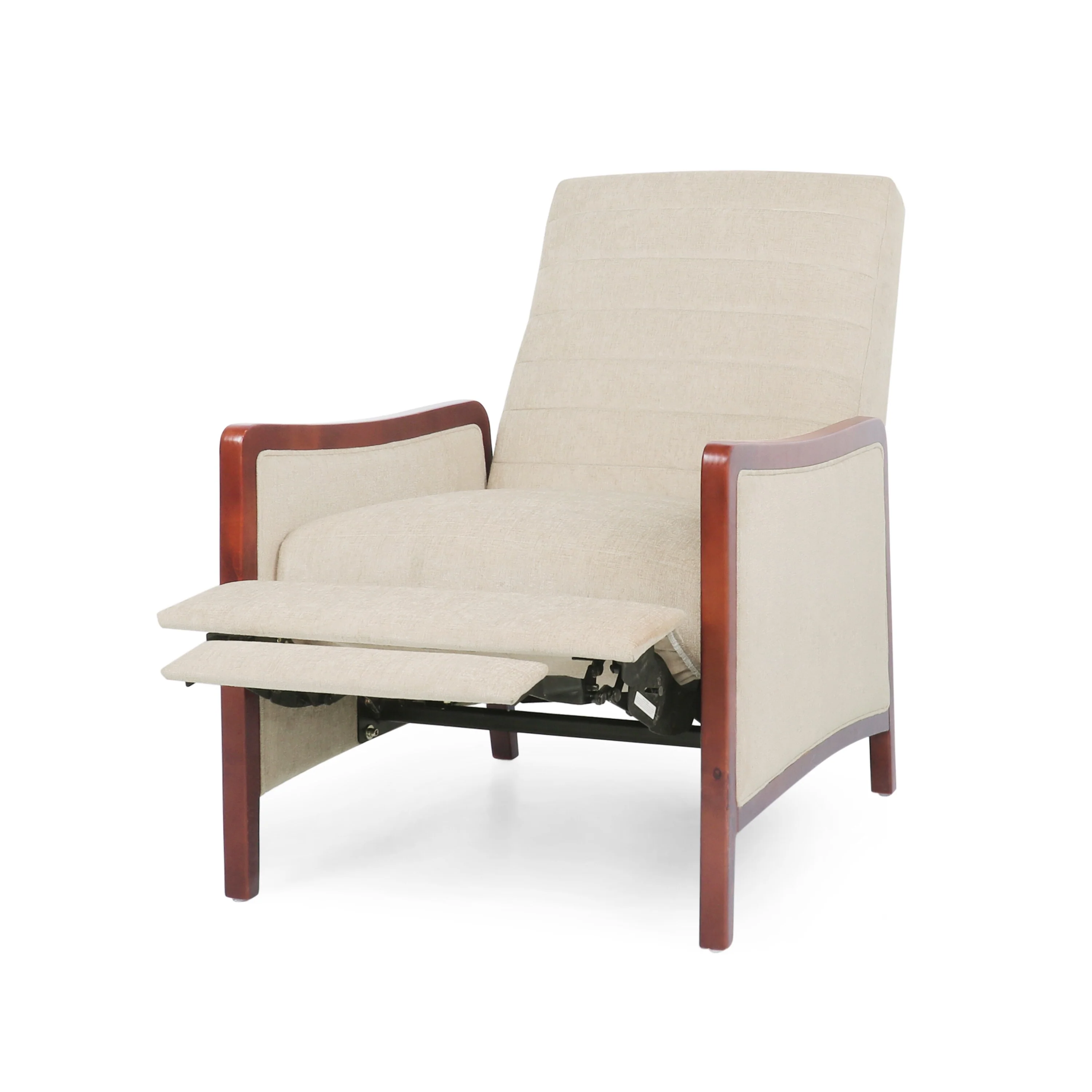 Mid-Century Modern Pushback Recliner with Channel Stitching and Birch Wood Frame