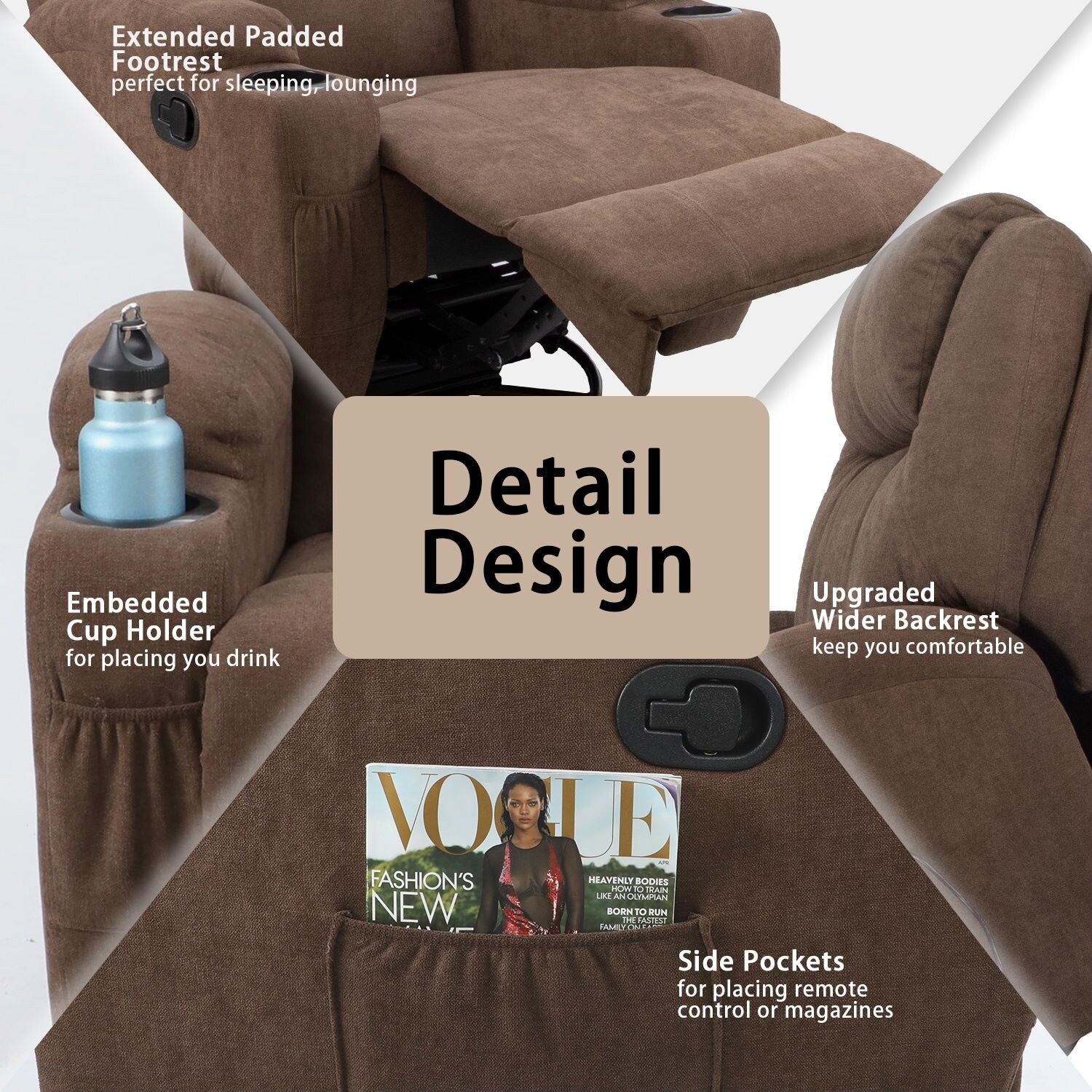 Homall Massage Recliner Chair Swivel Fabric Living Room Sofa