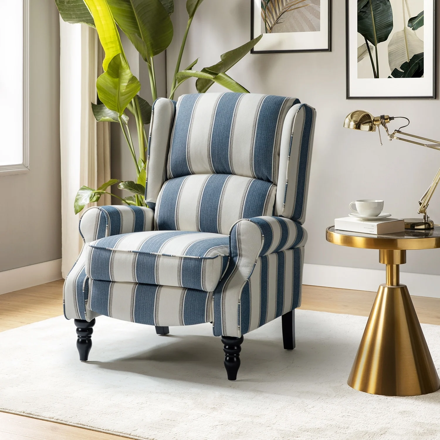 Olympus Upholstered Classic Manual Wingback Recliner with Solid Wood Legs by HULALA HOME