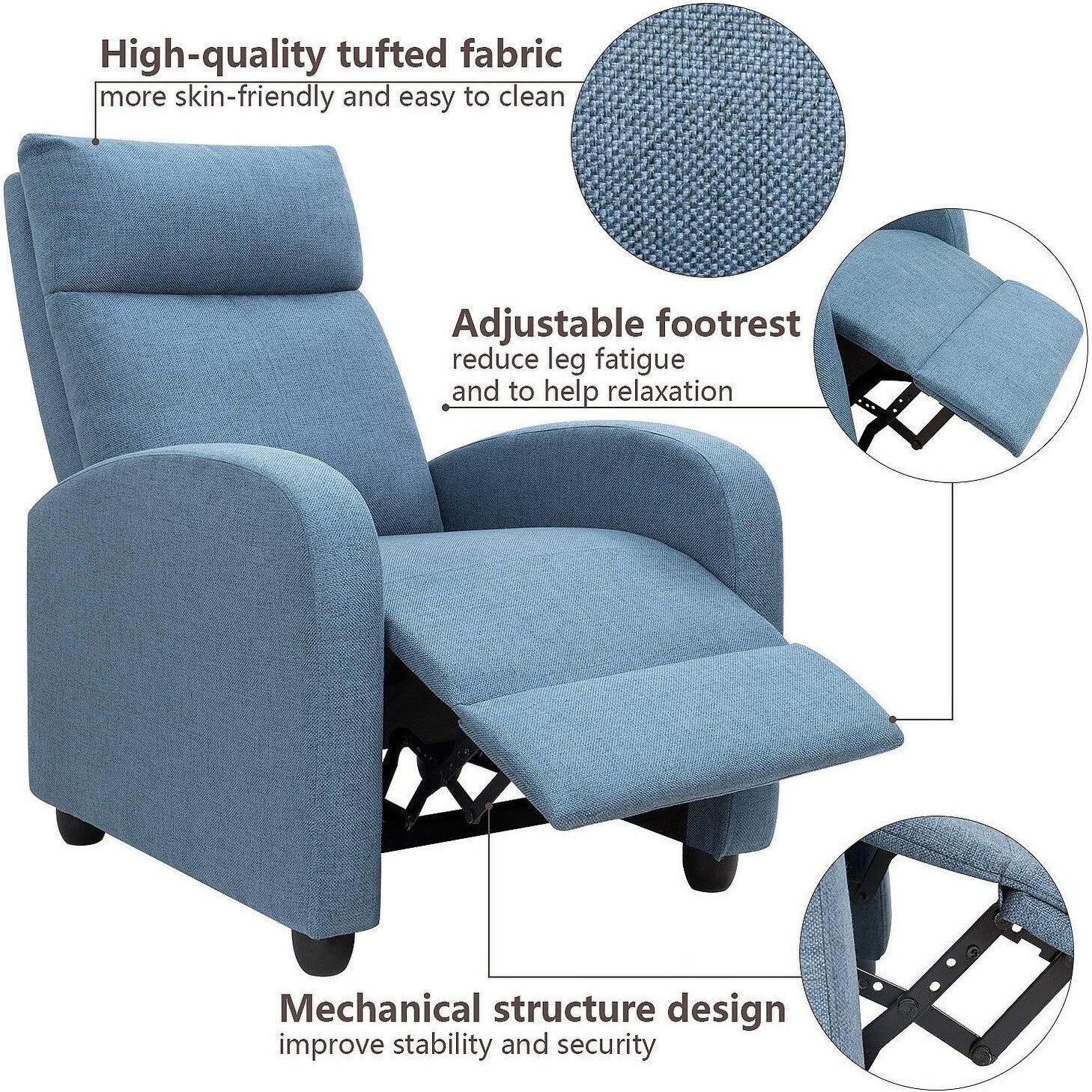 Furniwell Fabric Single Sofa Recliner with Padded Seat