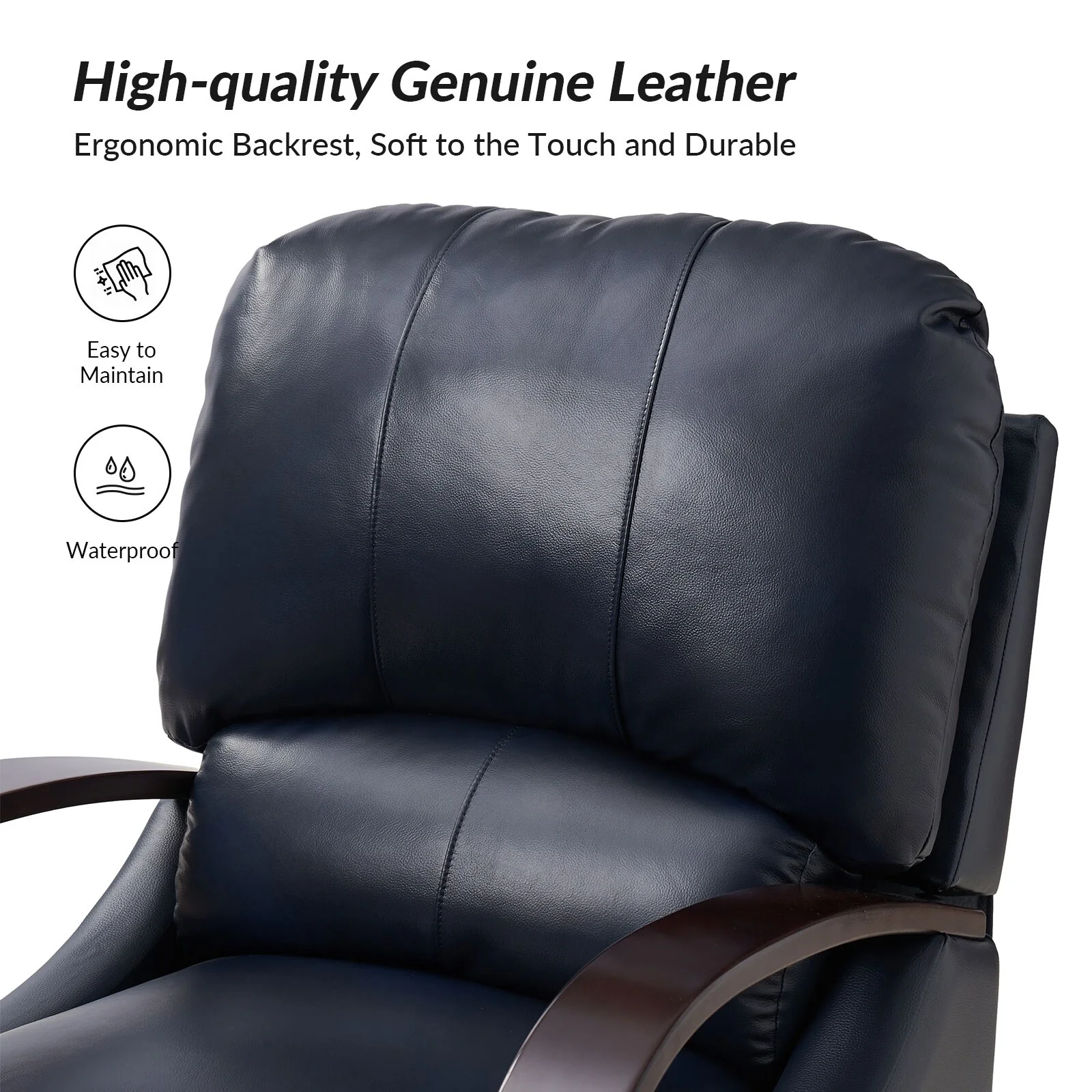 Alex Mid-century Modern Cigar Genuine Leather Manual Recliner with Wooden Curved Arms, Set of 2