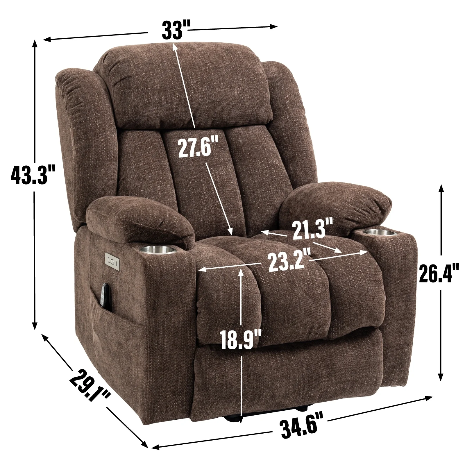 Electric Lift Recliner with Targeted Massage, Lumbar Heating, Dual USB Charging, and Stainless Steel Cup Holders
