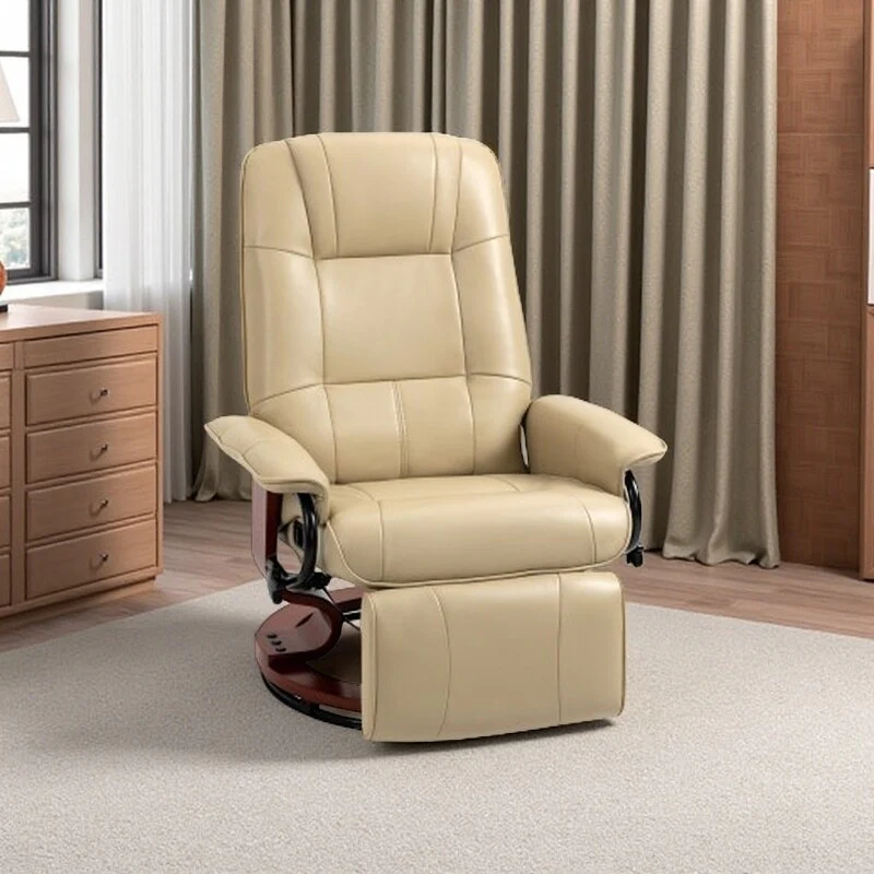PU Leather Recliner with Wooden Swivel Base, Manual Recline, Padded Armrests, and Footrest