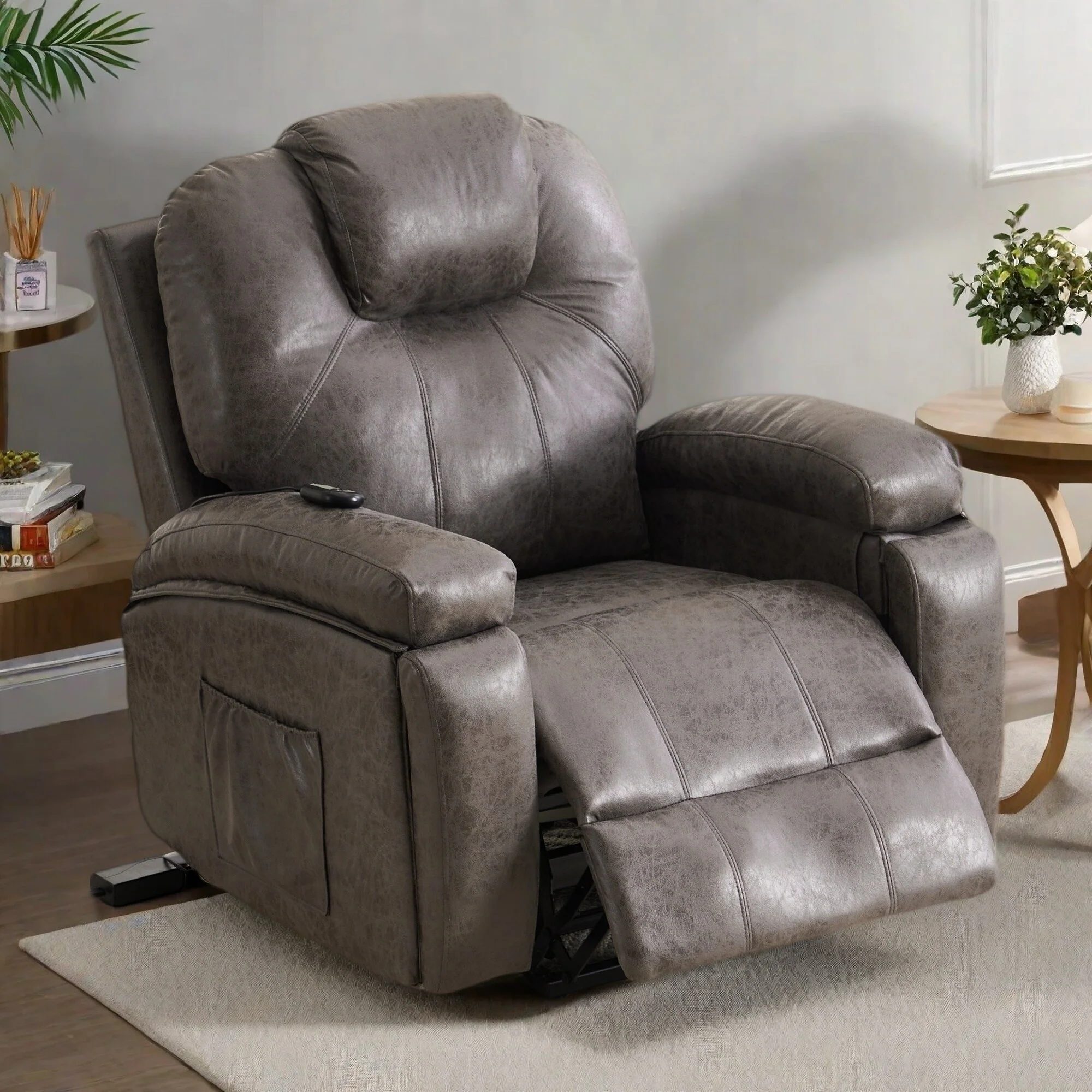 Oversized Power Lift Recliner Chair with Silent Electric Motor and Massage Function, Tool-Free Assembly
