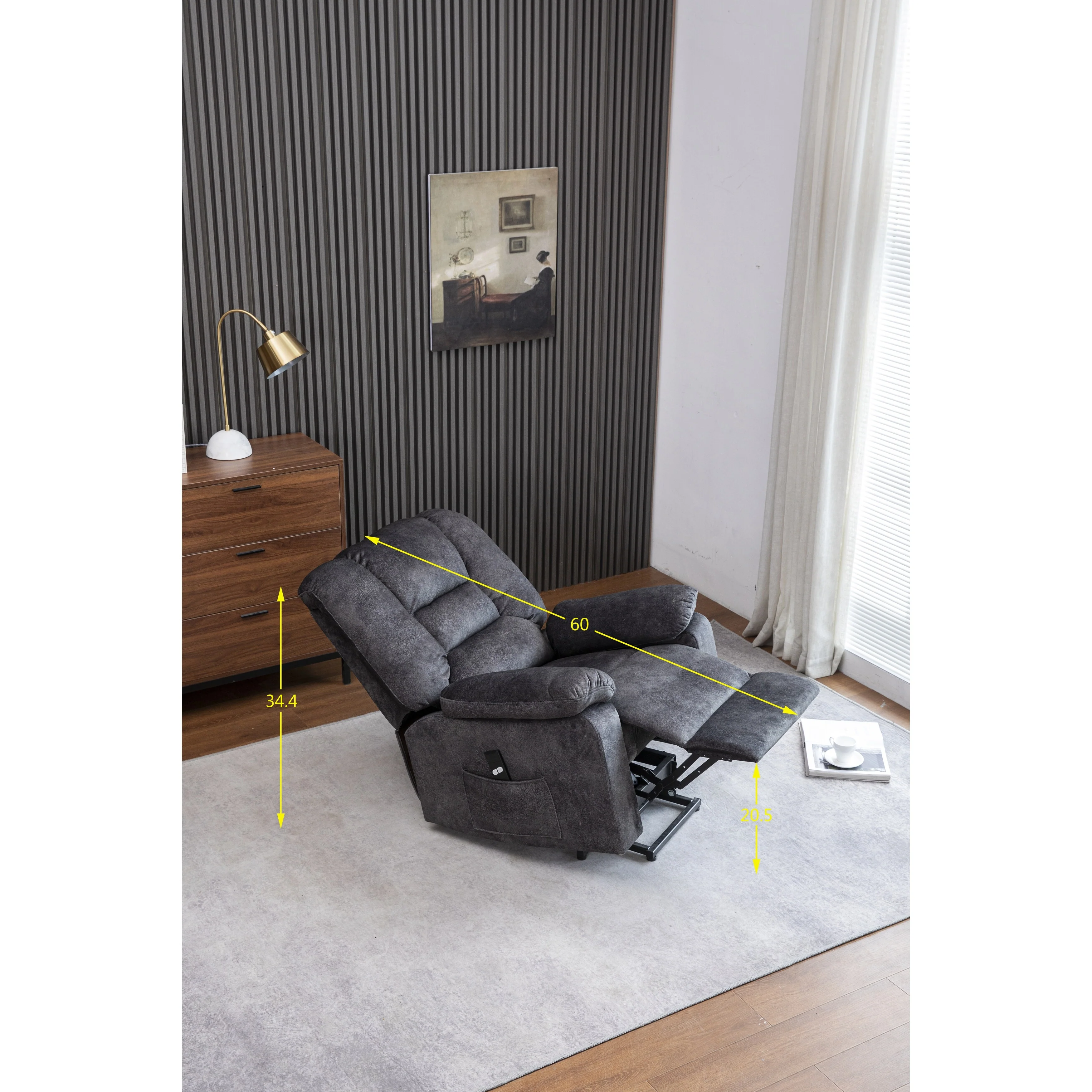 Grey Electric Reclining Lift Chair with Massage, Heat, and Remote Control