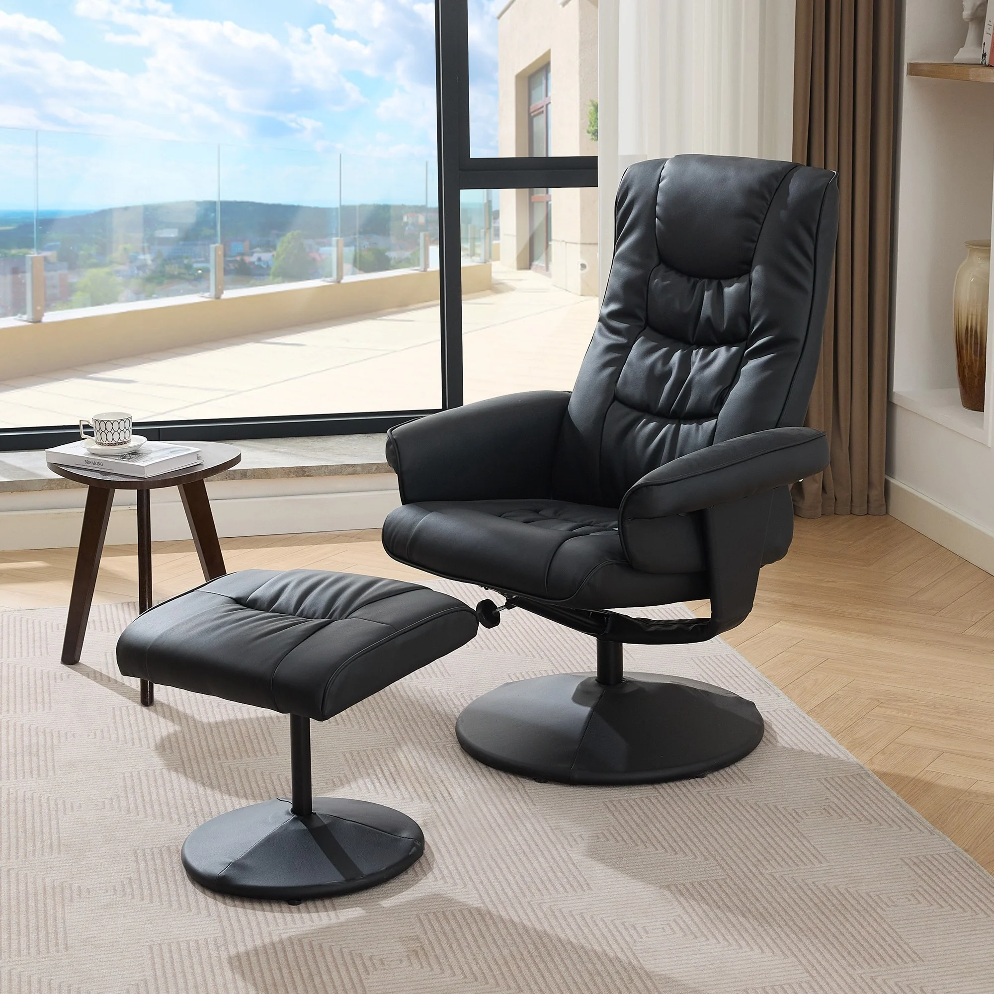 Swivel Recliner Chair with Ottoman, Heated Seat, 5-Point Vibration Massage and 140�� Adjustable Backrest