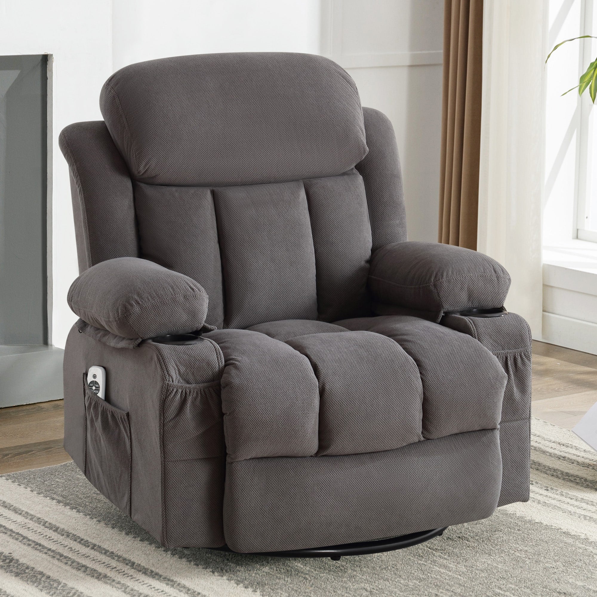 Swinging Recliner Massage Heated Sofa, With Usb And 2 Cup Holders In Side Pockets