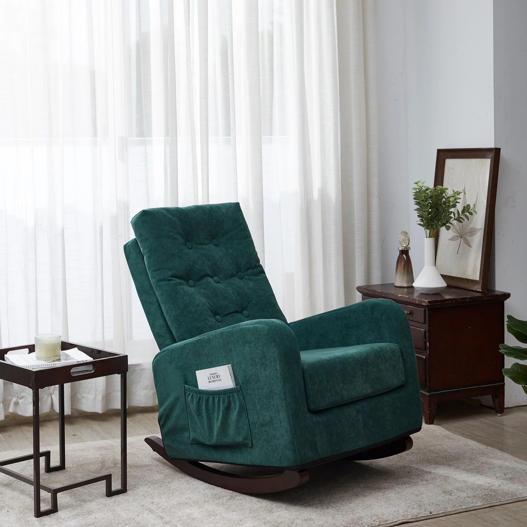 Upholstered Glider Rocking Chair with High Backrest