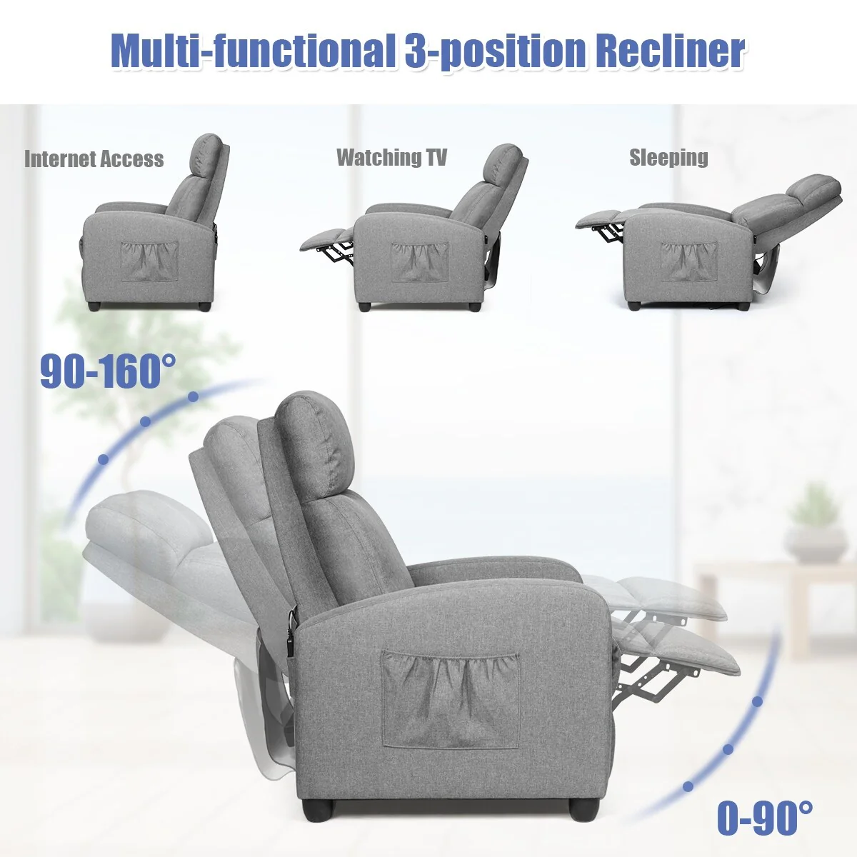 Recliner Massage Chair, Ergonomic Adjustable Single Sofa with Padded