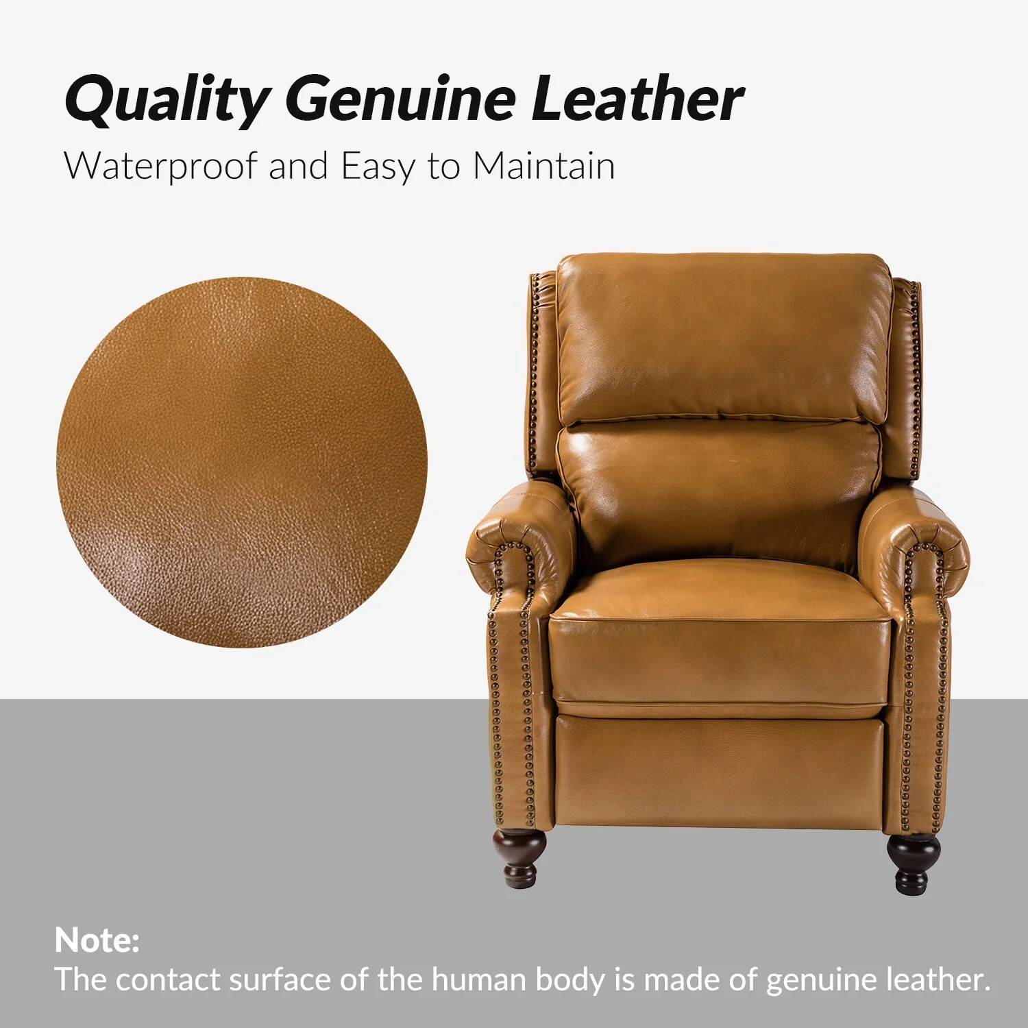 Gabriela Mid-Century Modern Genuine Leather Recliner Nail Head Trim Set of 2 by HULALA HOME