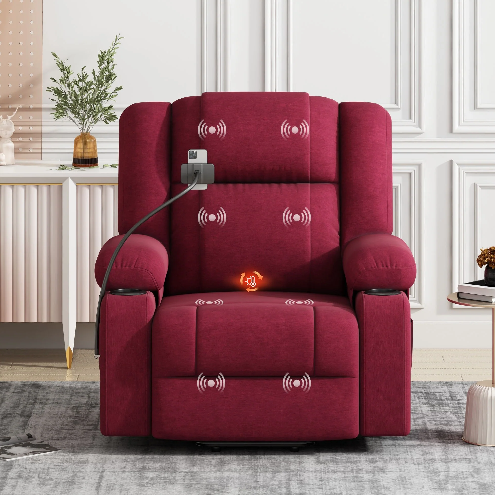 Grey Electric Power Lift Recliner Chair with Massage, Heating, Cup Holders & 360�� Swivel Phone Holder, Adjustable Recline