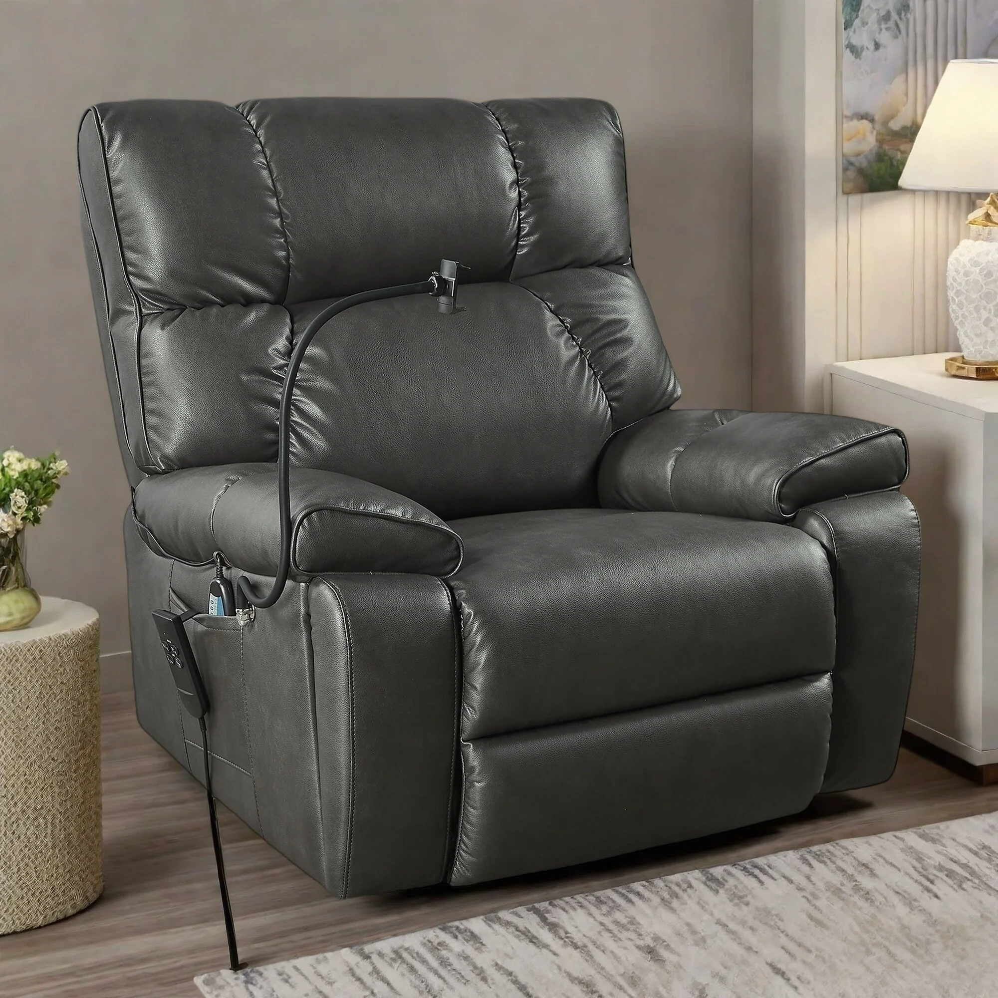 Power Lift Recliner Chair with Dual OKIN Motors, Infinite Position, Massage and Heat, Cup Holders