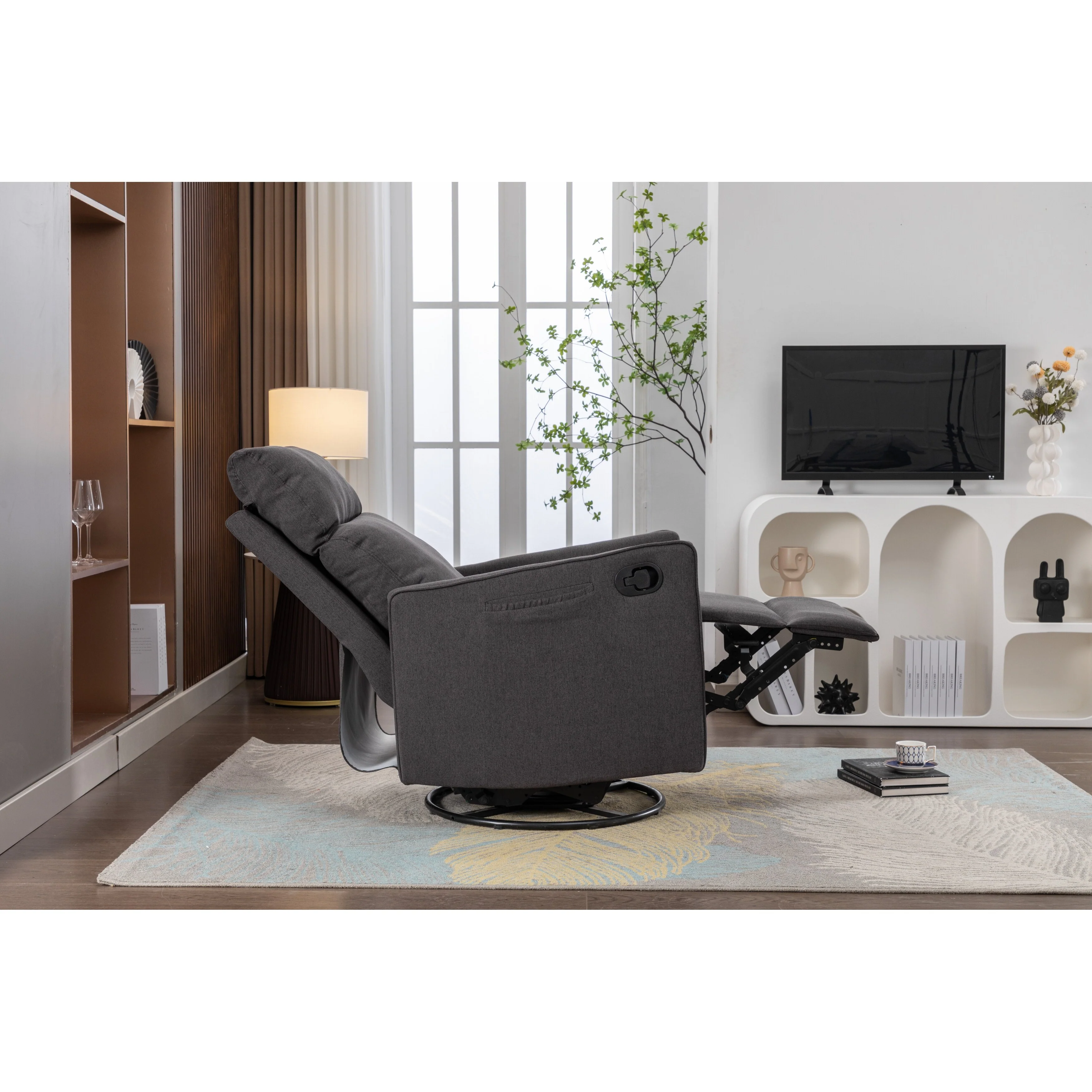 Manual Swivel Rocker Recliner Chair with Adjustable Backrest and Footrest