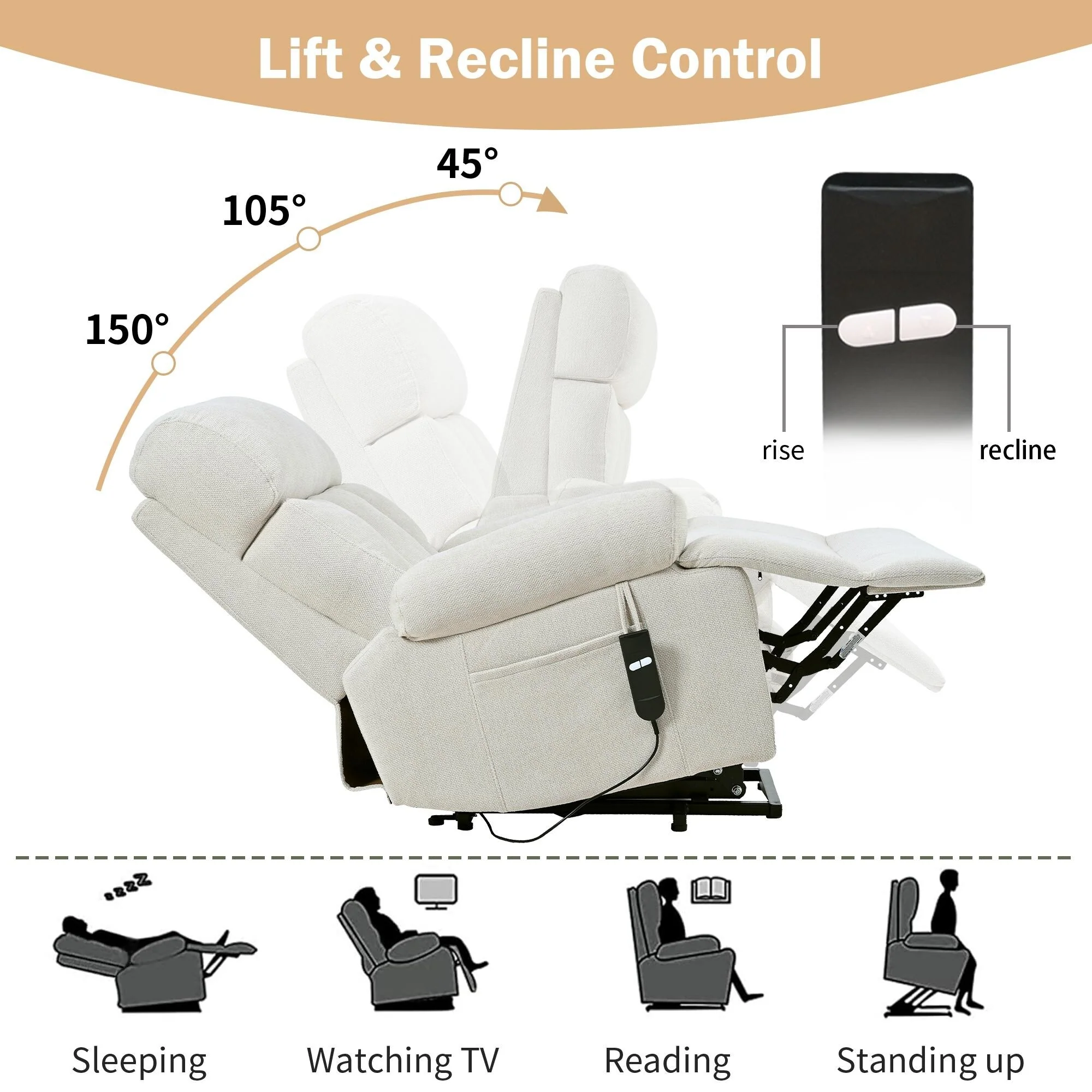 Flannel Power Lift Recliner with Side Pocket