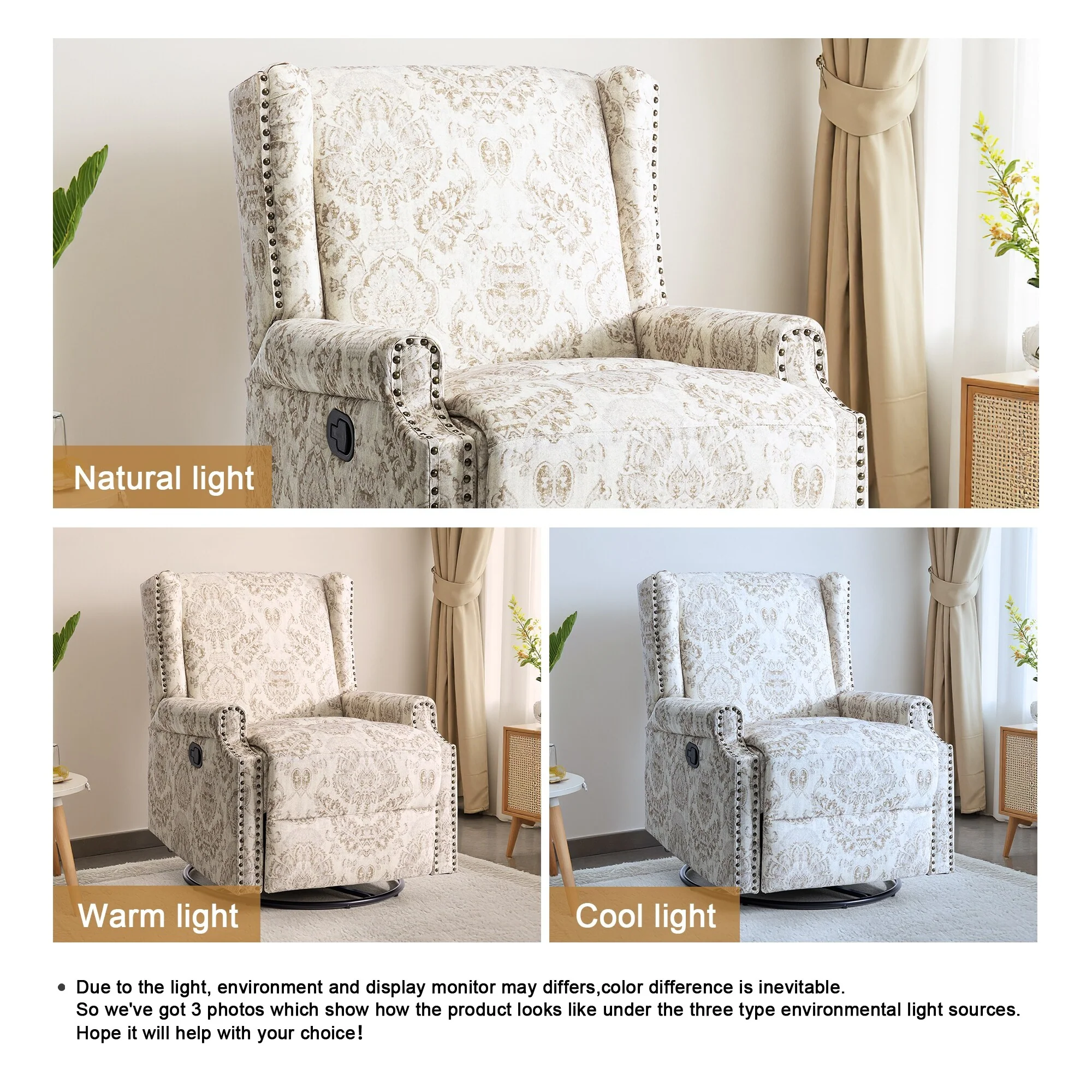 Linen Manual Swivel Base Recliner Chair with Footrest