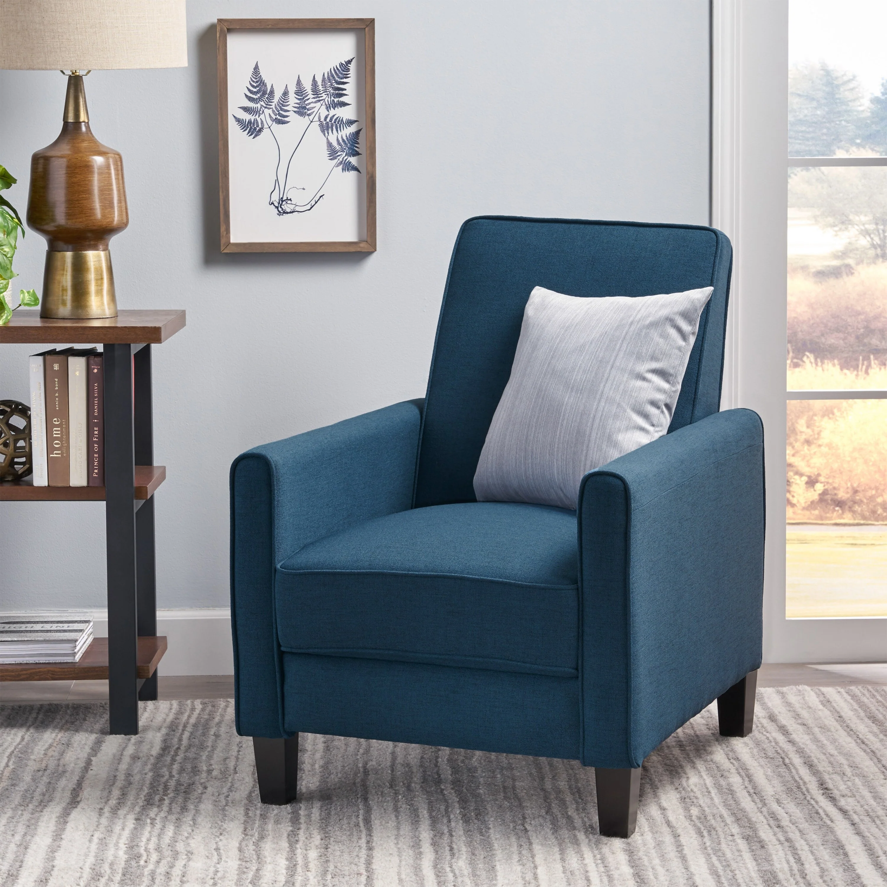 Roomfitters Fabric Push Back Chair for Elegant Home Decor, Navy Blue