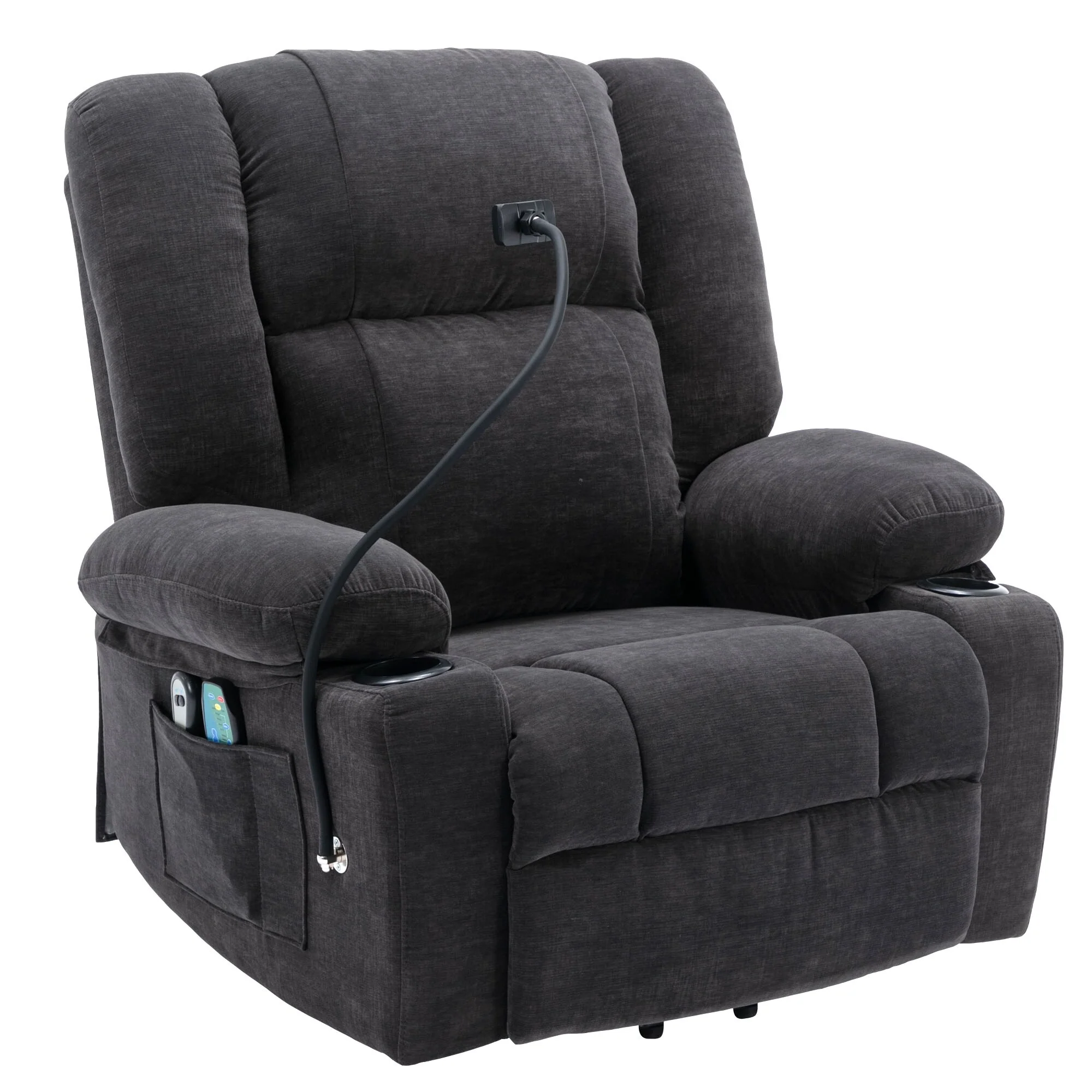 Electric Lift Recliner Chair with Massage, Heating, Cup Holders & 360�� Swivel Phone Holder, Adjustable Recline Options