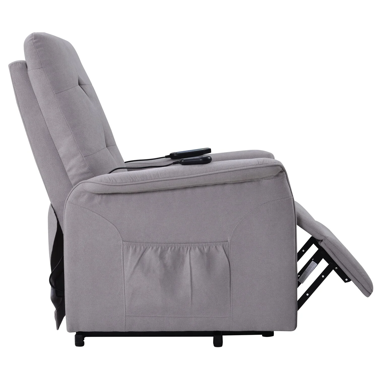 Grey Elderly Lift Recliner with Adjustable Massage, Overstuffed Cushioning, Remote Control, and Convenient Side Pockets