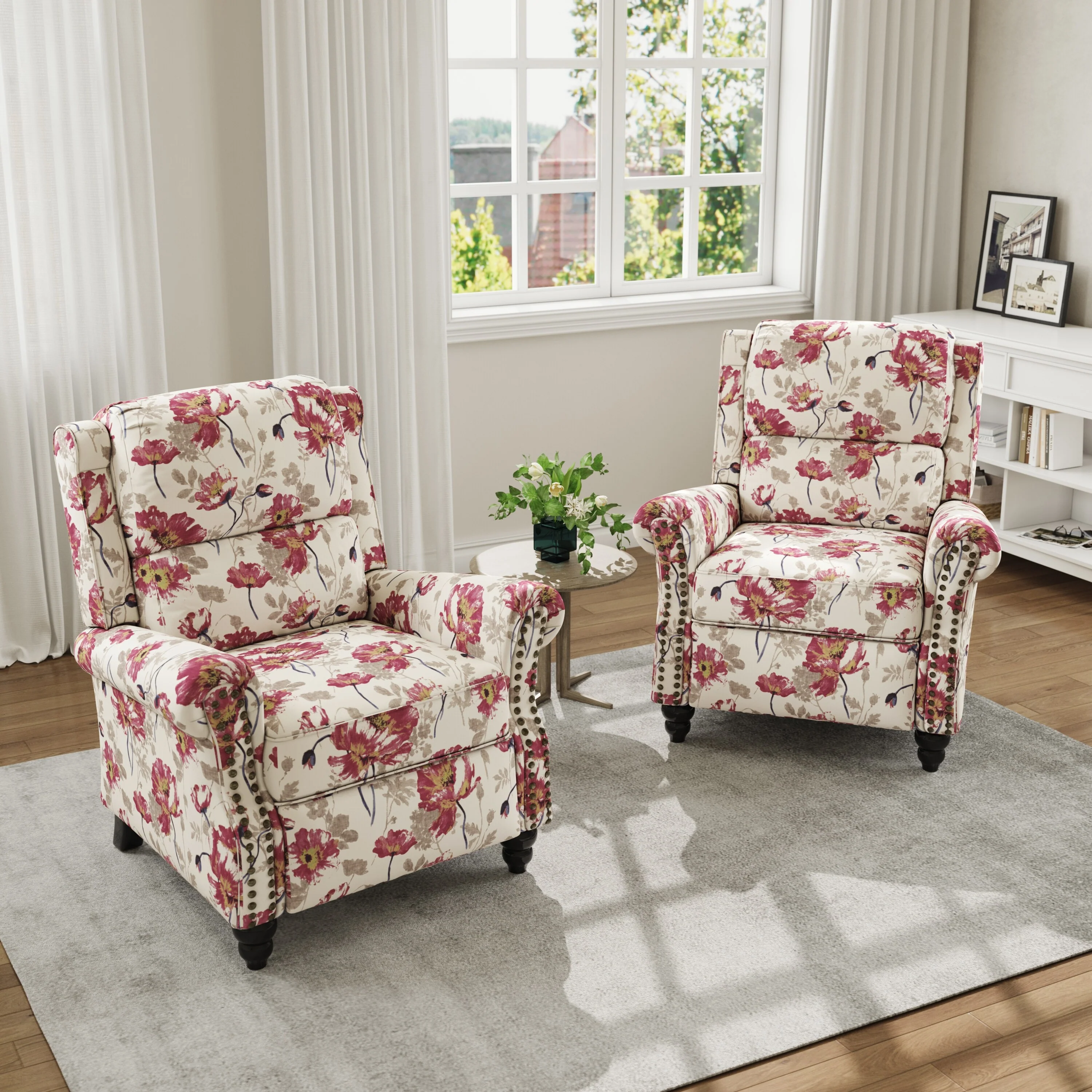 Mid-Century Nailhead PU Leather Linen Recliner